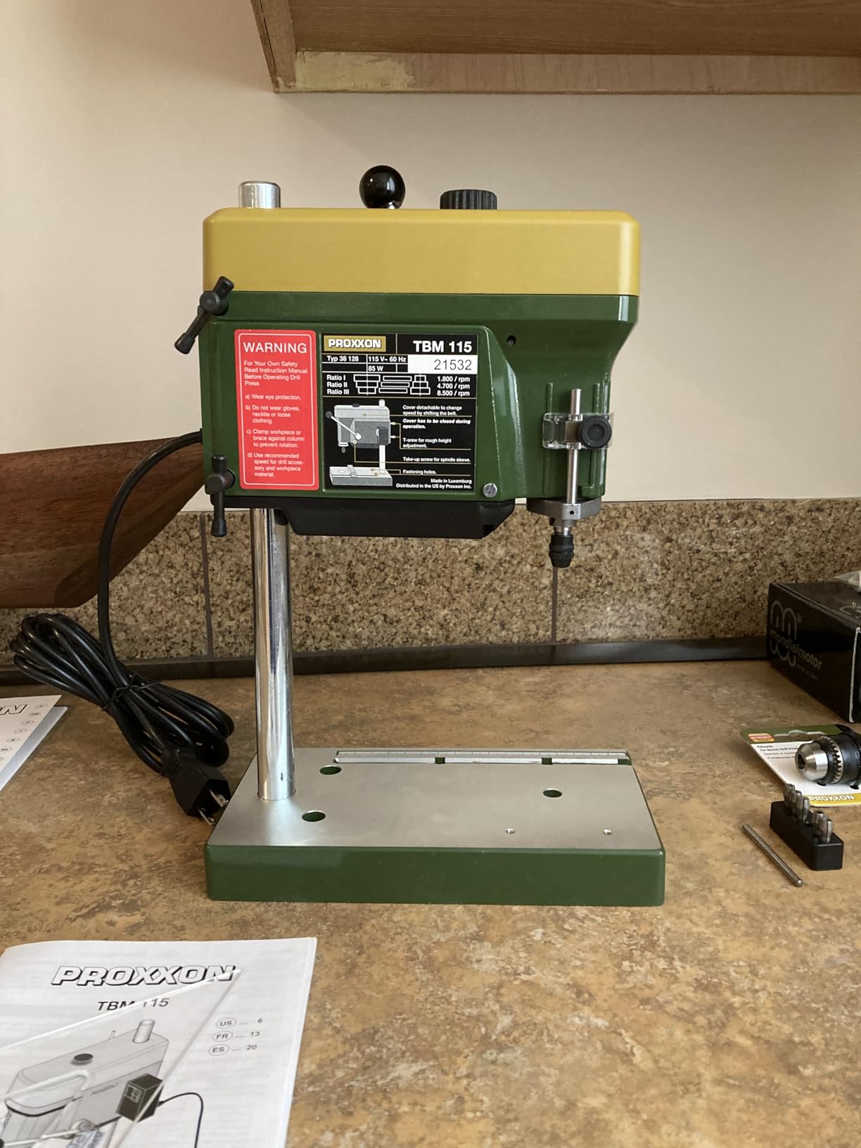 PROXXON Precision Bench Drill Press - Micro Hole Capability, Adjustable Depth & Table, 3-Speed Selection, Durable Design, with 6 Precision Collets for Detailed Projects - TBM 115 customer photo 2