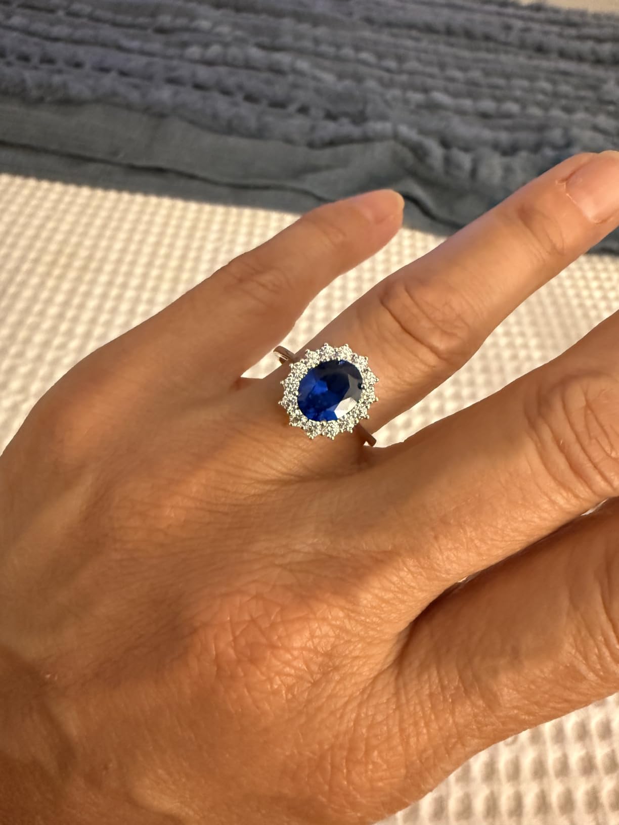 JewelryPalace Princess Diana Kate Middleton Class Gemstone Birthstone Sapphire Halo Engagement Rings for Women, Anniversary 14K White Yellow Rose Gold Plated 925 Sterling Silver Promise Rings for Her customer photo 1