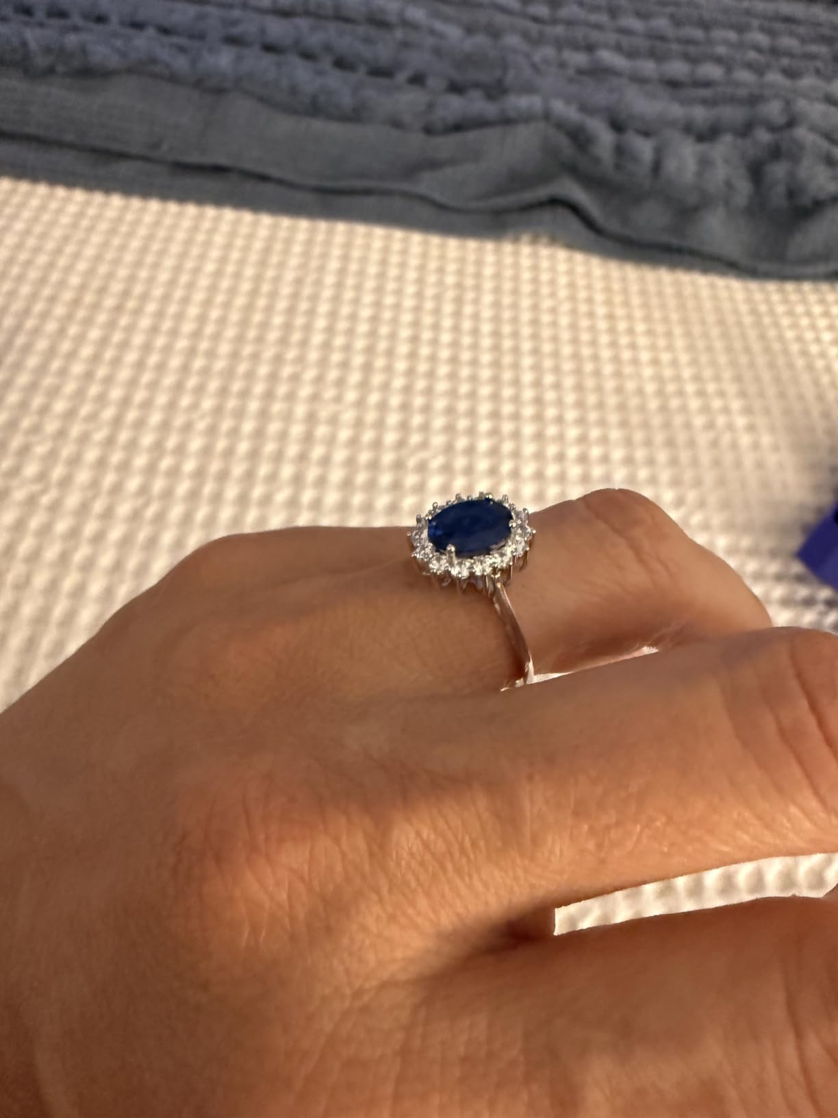 JewelryPalace Princess Diana Kate Middleton Class Gemstone Birthstone Sapphire Halo Engagement Rings for Women, Anniversary 14K White Yellow Rose Gold Plated 925 Sterling Silver Promise Rings for Her customer photo 2
