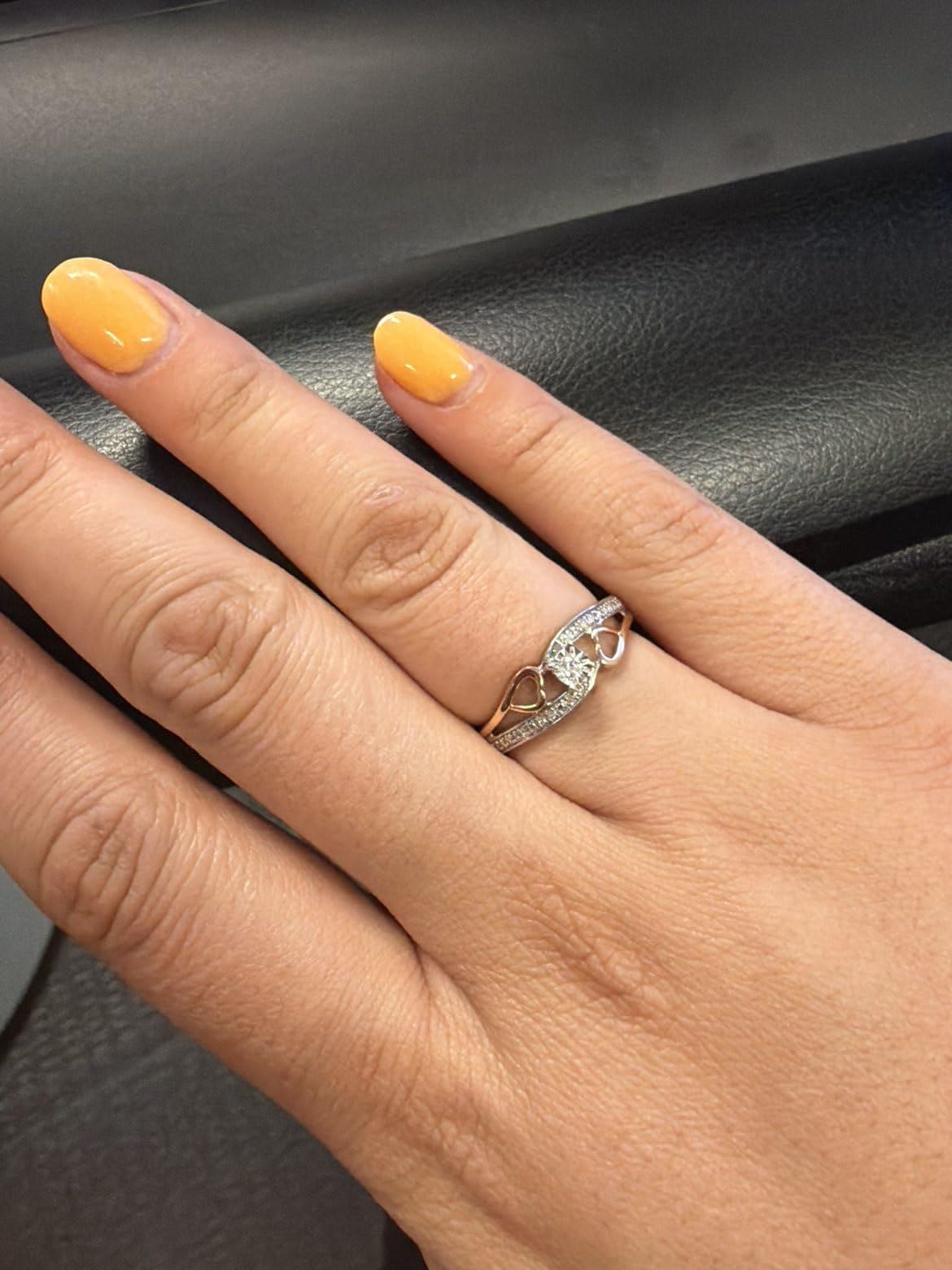 Diamond Promise Ring 10k Rose Gold and Sterling Silver 1/10 CTTW | HI Color 2-I3 Clarity, Natural Diamonds, 2-Tone, Heart Ring customer photo 1