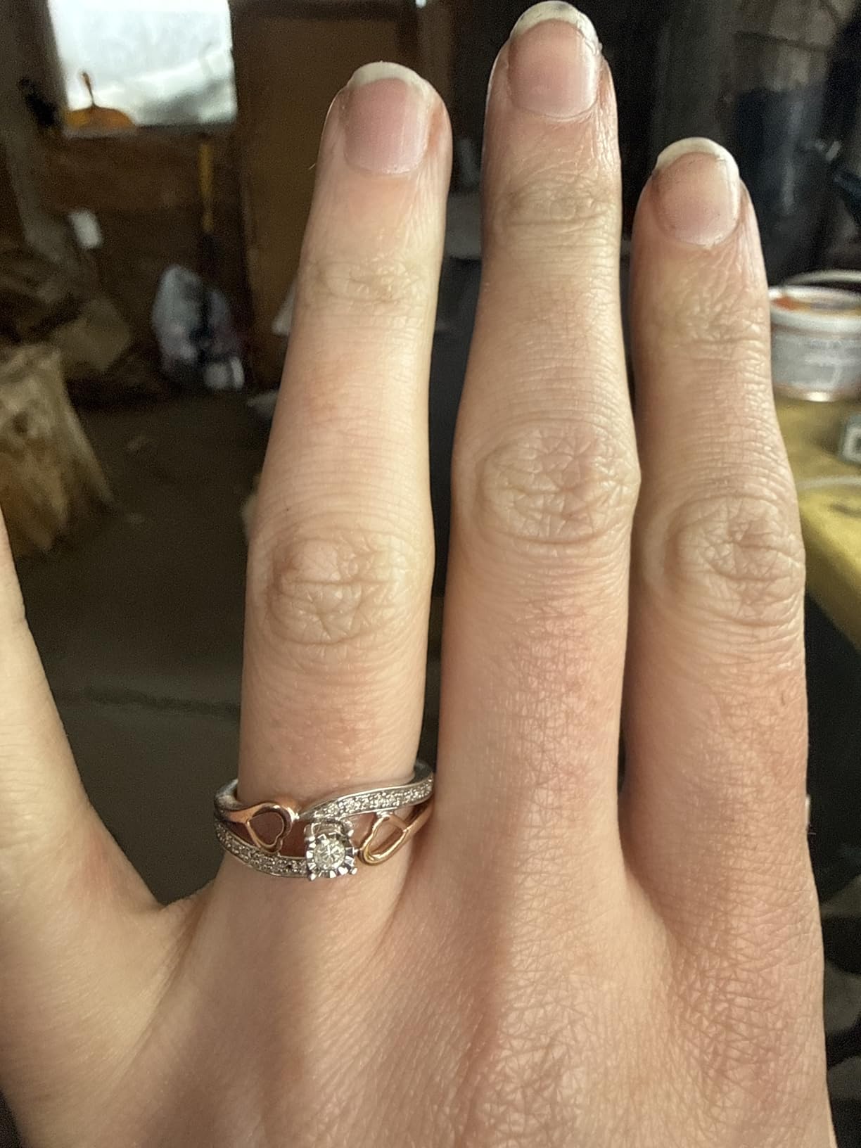 Diamond Promise Ring 10k Rose Gold and Sterling Silver 1/10 CTTW | HI Color 2-I3 Clarity, Natural Diamonds, 2-Tone, Heart Ring customer photo 2