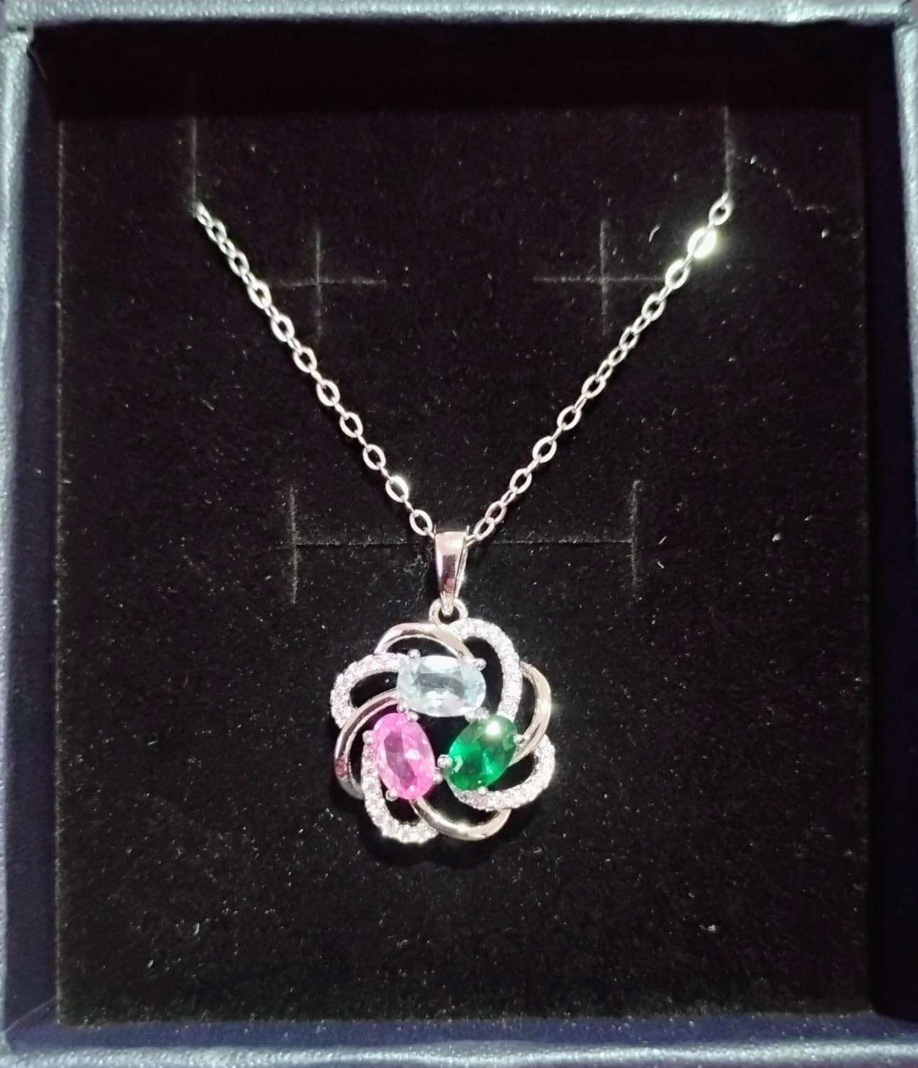 Gem Stone King Customized Personalized 3 Oval Birthstone Mother's Necklaces | 925 Sterling Silver | Birthday Christmas Necklace | Fine Jewelry Gift for Women Her | With 18 Inch Chain customer photo 1