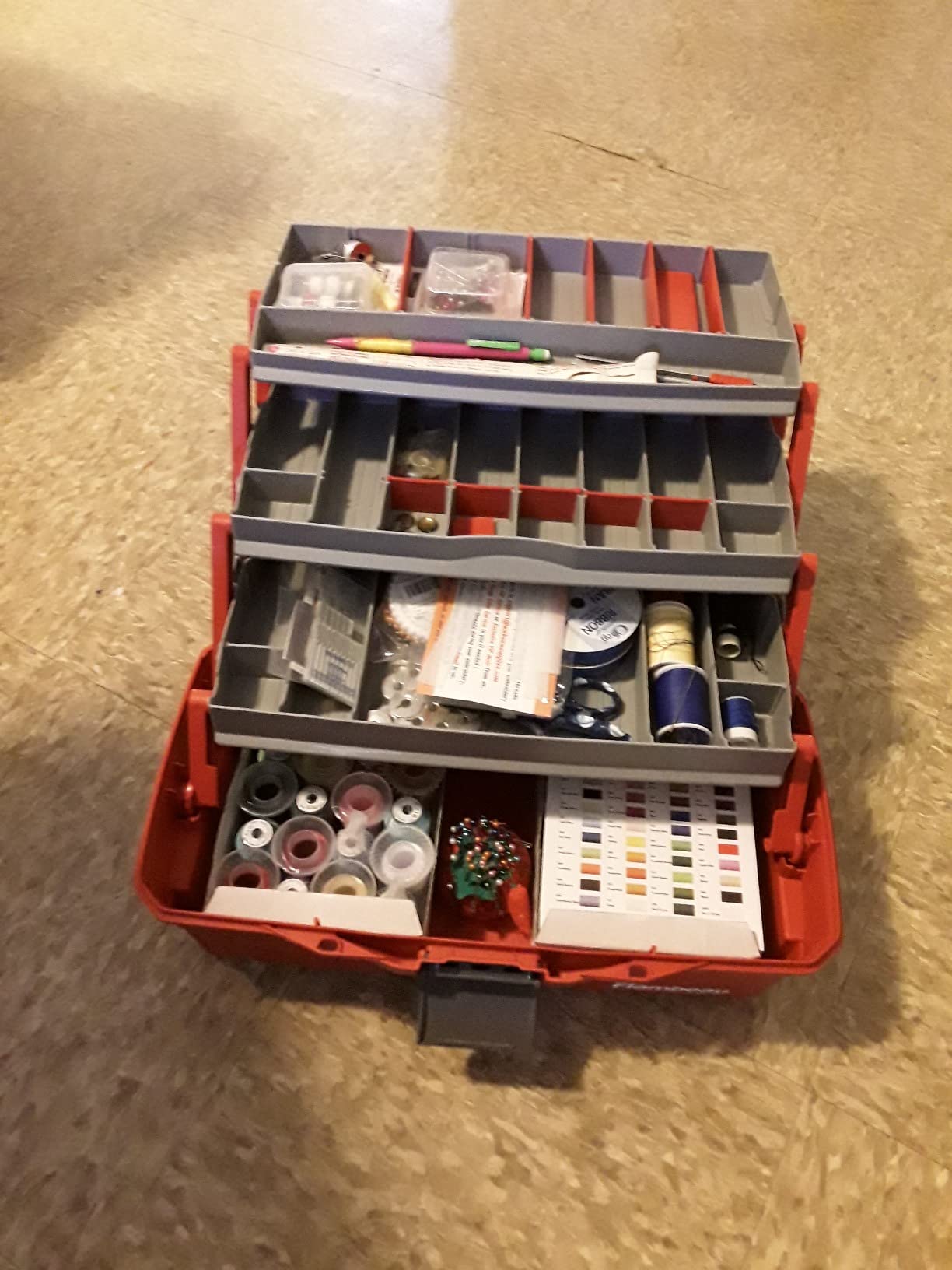 Flambeau Outdoors 6383 3-Tray Tackle Box, 32 Compartments, Red and Gray | Iconic cantilever 3-tray box, 32 compartments with 13 removable dividers, Draw Tite latch, Tip-Guard supports customer photo 2