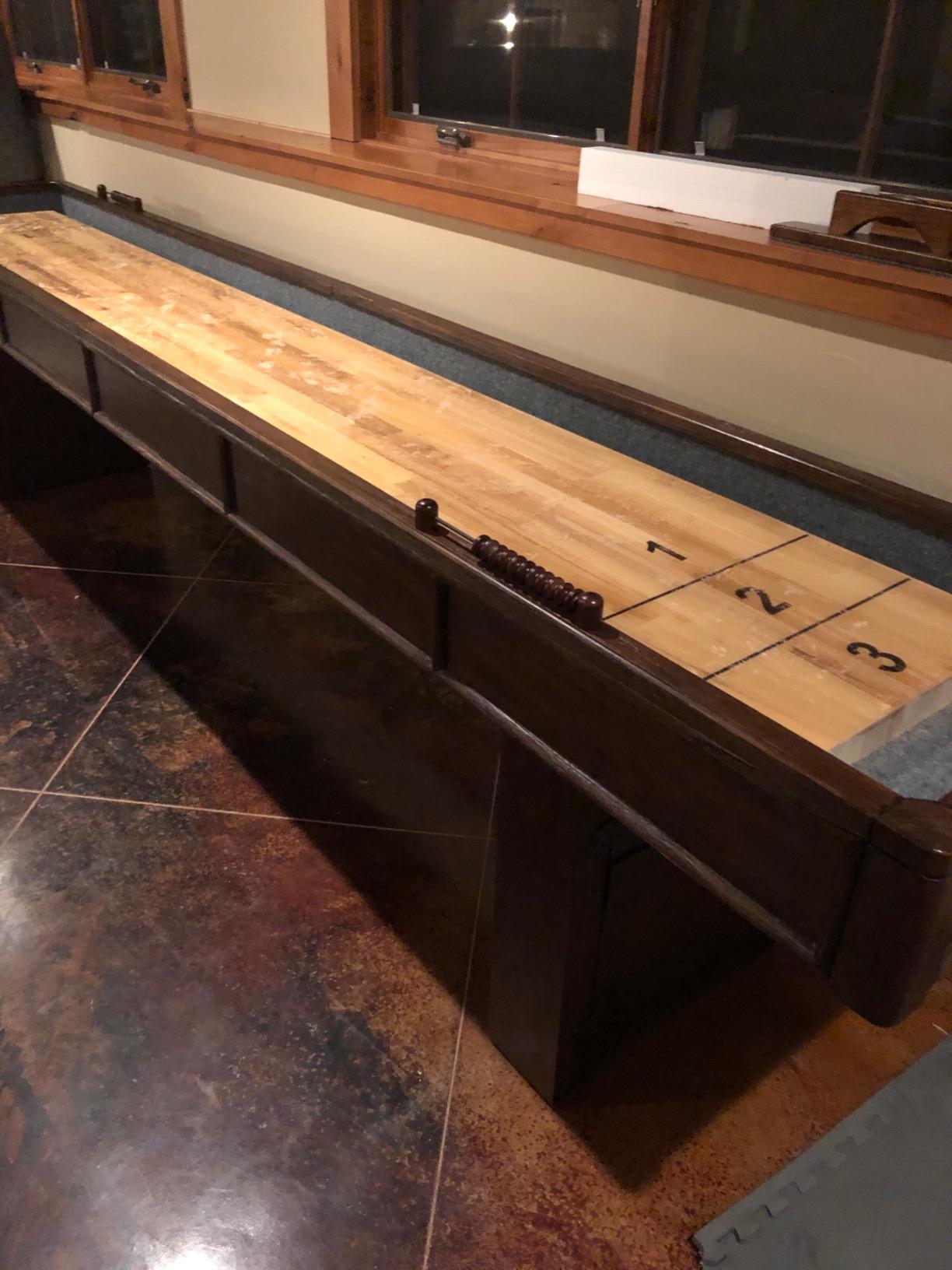Barrington 12ft Webster Shuffleboard Table, Solid Wood, Storage Cabinets - 12ft Rustic Shuffleboard Table with 1.75