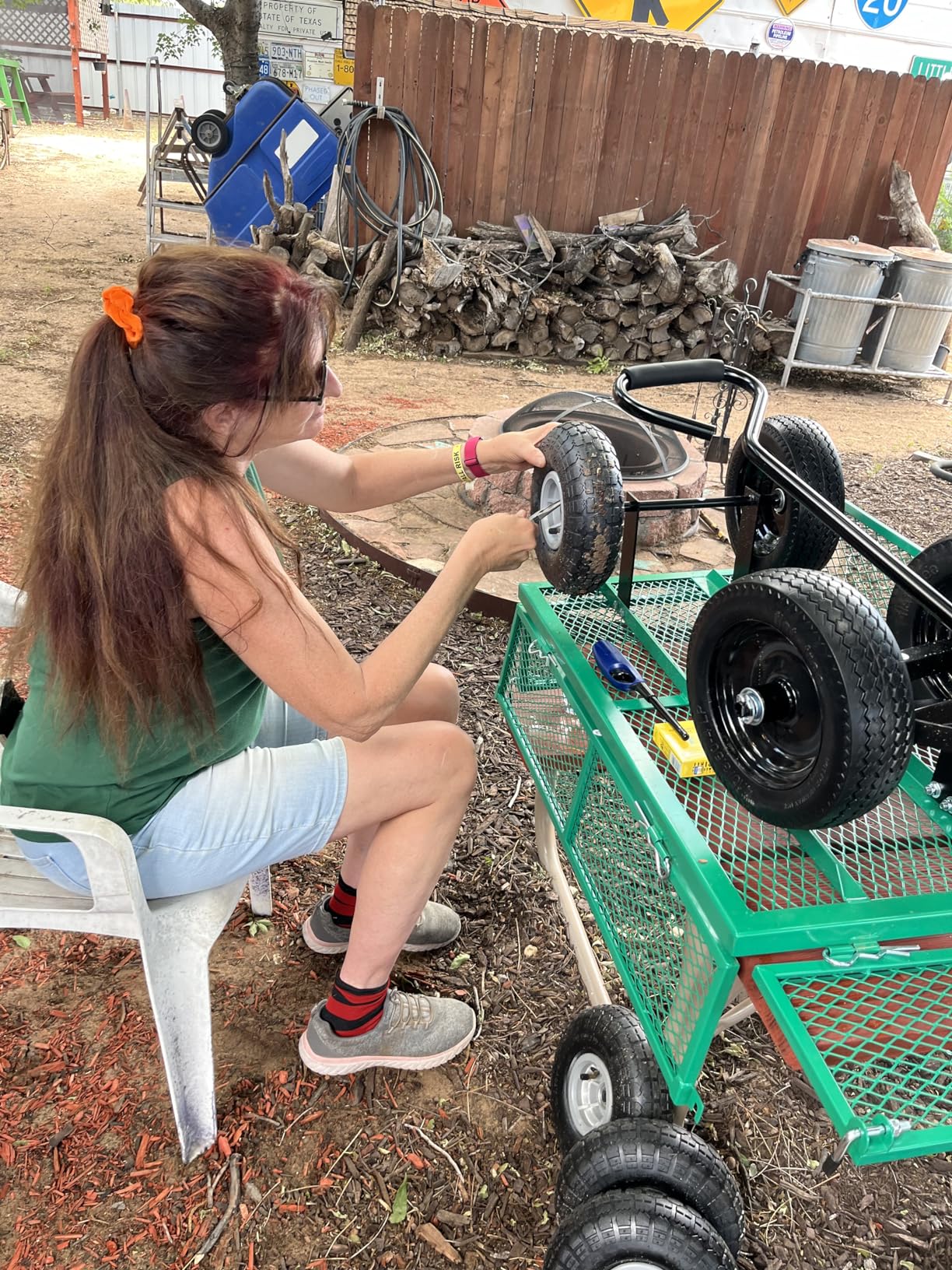 FDW Garden Cart Streel Heavy Duty 500 LBS Capacity, Utility Cart Wagon with Removable Sides and 180°Rotating Handle for Yard, Lawn and Garden Hauler (Green) customer photo 1