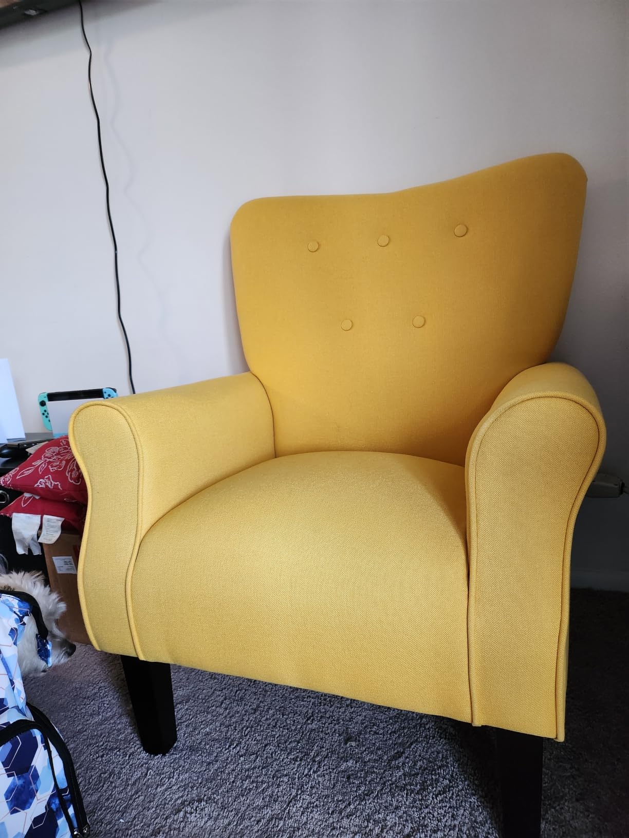 BELLEZE Modern Accent Chair, High Back Armchair, Upholstered Wingback Side Chair, Padded Single Sofa with Wooden Legs for Living Room, Bedroom - Brick customer photo 1