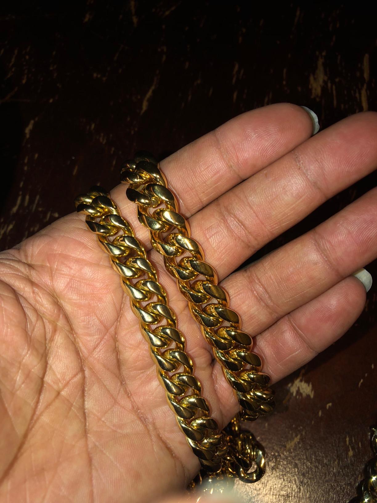 Mens Cuban Link Chain 15mm Premium Stainless Steel Miami Curb Necklace | 18K-Gold-plated | Iced Cubia Zirconia Dragon-Head Clasp | Hypoallergenic | HipHop Punk Rock | No Tarnish customer photo 1