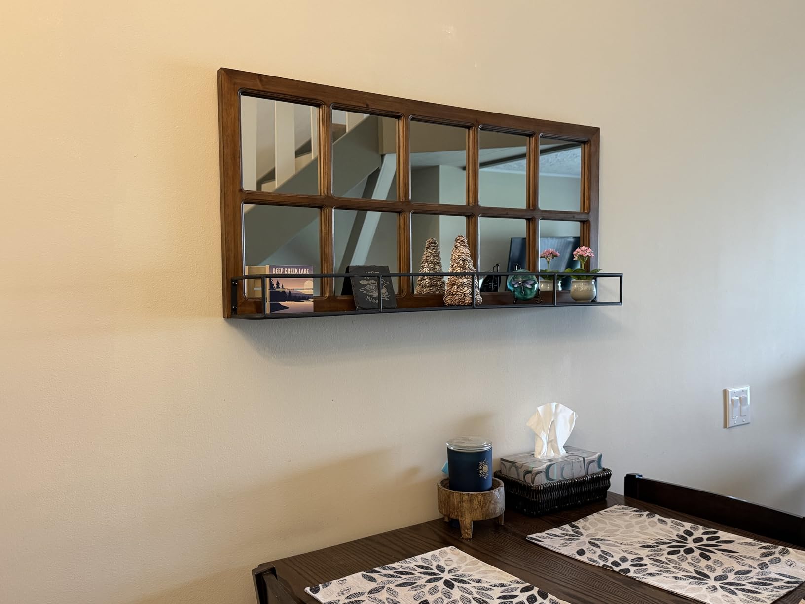 Kate and Laurel Jackson Casual Farmhouse Solid Wood 10 Windowpane Mirror with Distressed Black Metal Shelf, 40x18, Rustic Caramel customer photo 2