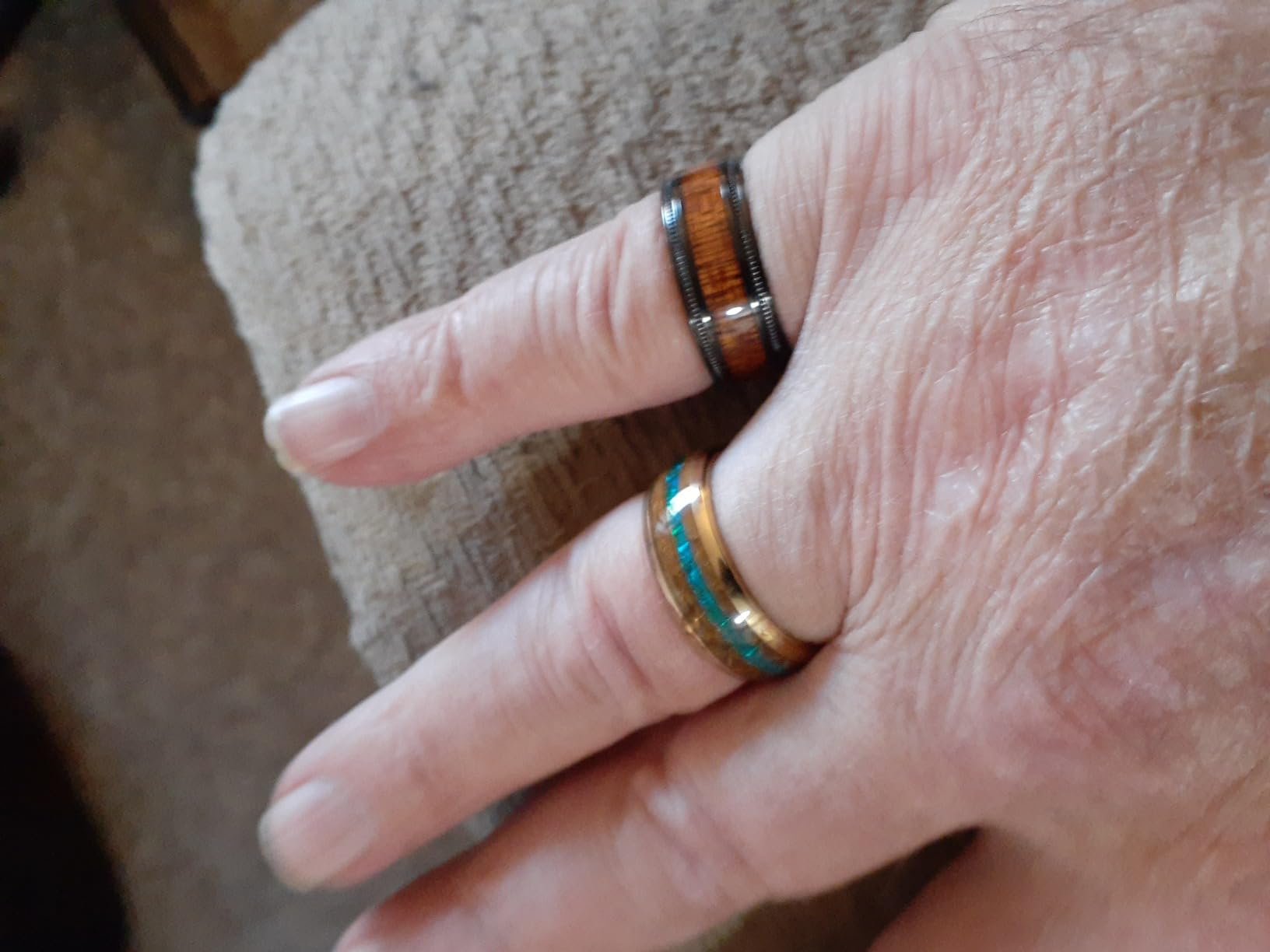 King Will Titanium Wedding Band for Men 7-8mm Black/Silver/Gold Titanium Men Ring with Koa/Maple Wood Inlay, Wooden Wedding Ring for Men Women Comfort Fit Size 6-14 customer photo 1