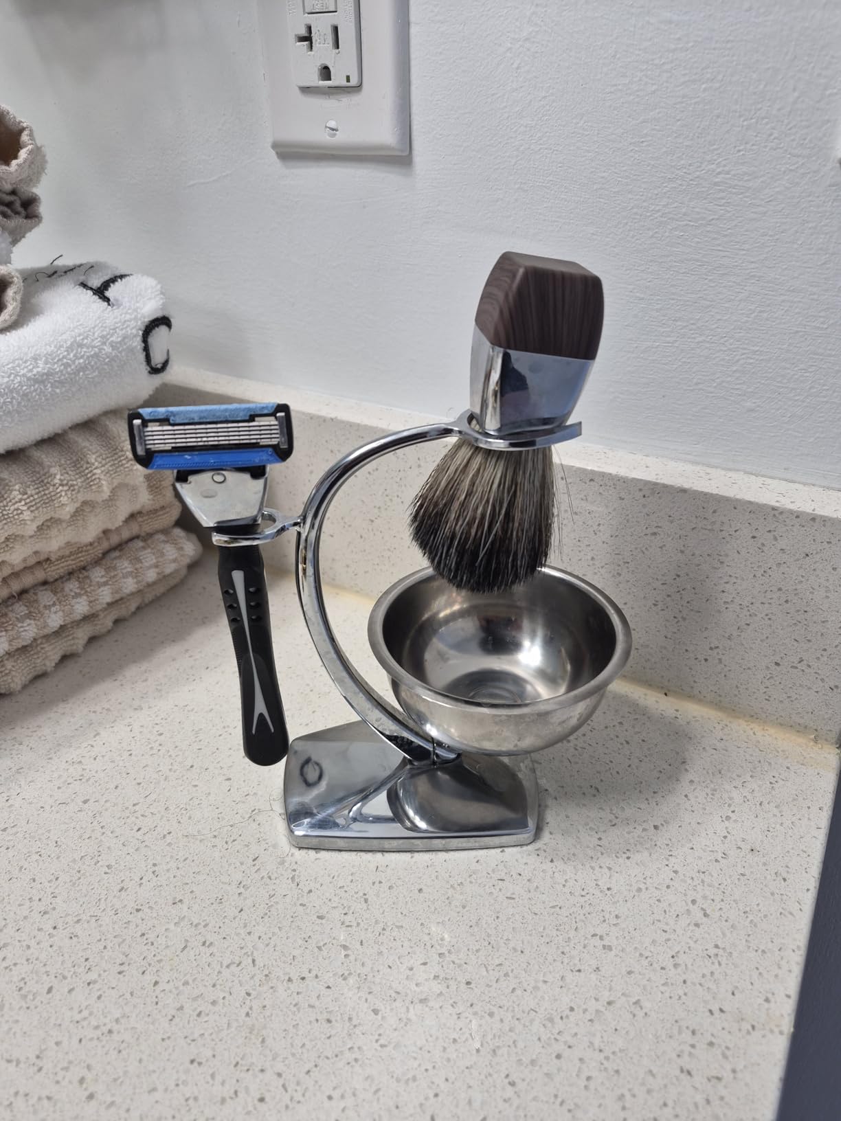GRUTTI Shaving Bowl, Stand and Brush Set - 3-Piece Magnetic Base Bowl, Chrome Alloy Stand & Synthetic Brush | Razor Not Included customer photo 1