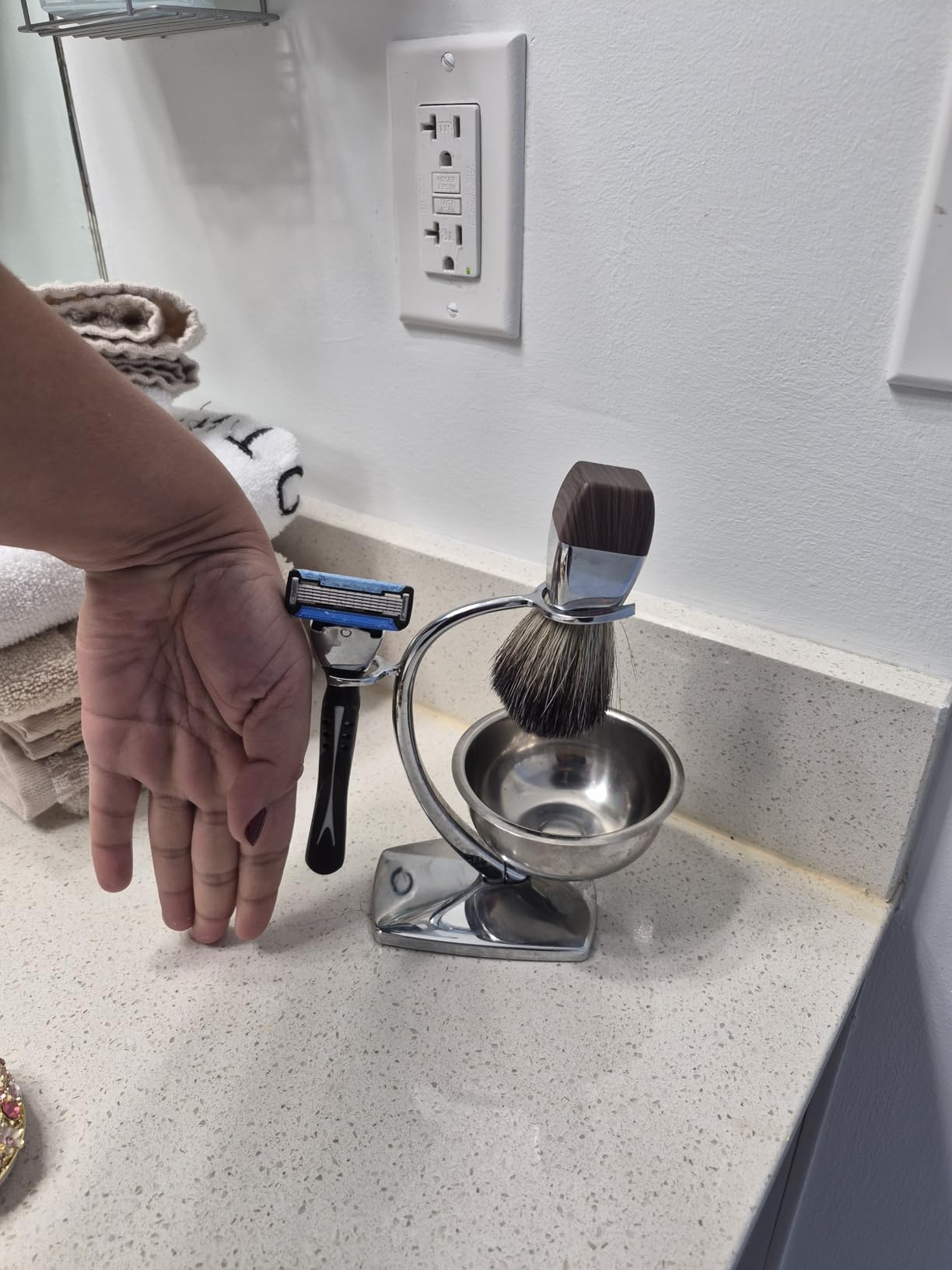 GRUTTI Shaving Bowl, Stand and Brush Set - 3-Piece Magnetic Base Bowl, Chrome Alloy Stand & Synthetic Brush | Razor Not Included customer photo 2