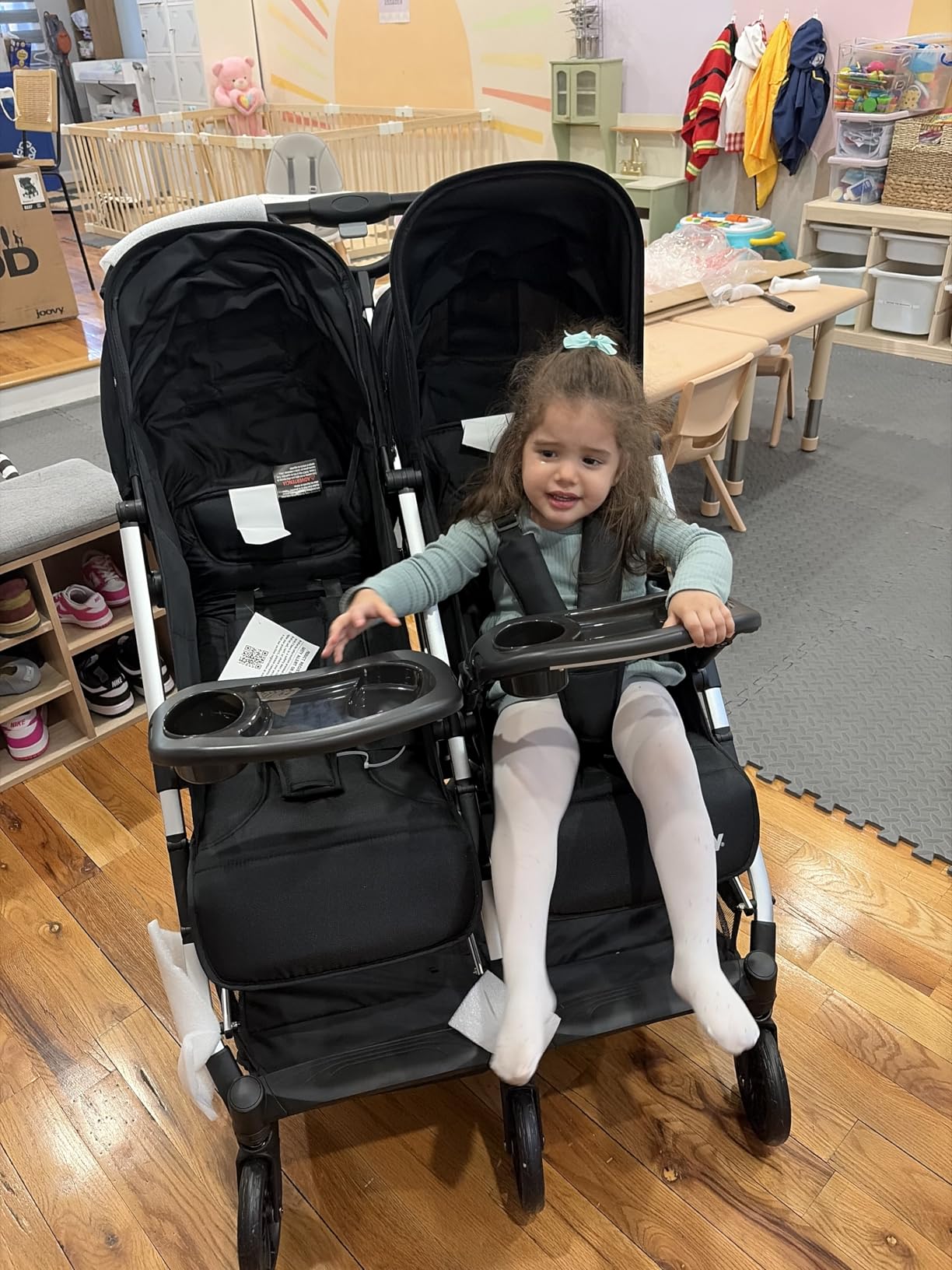 Joovy Kooper X2 Side-by-Side Double Stroller Featuring Dual Snack Trays, One-Handed Fold, Multi-Position Reclining Seats, Adjustable Leg Rests, and 2 Zippered Pockets for Storage, Forged Iron customer photo 1