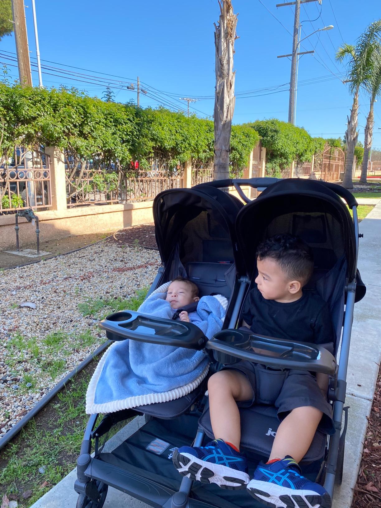 Joovy Kooper X2 Side-by-Side Double Stroller Featuring Dual Snack Trays, One-Handed Fold, Multi-Position Reclining Seats, Adjustable Leg Rests, and 2 Zippered Pockets for Storage, Forged Iron customer photo 2