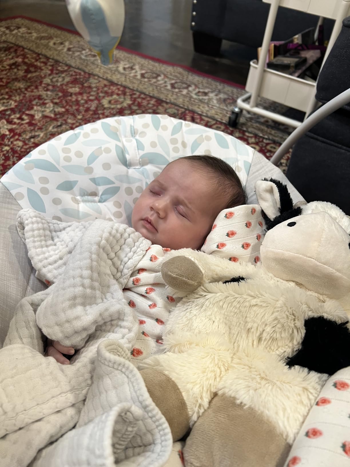 Ingenuity Comfort 2 Go Compact Portable 6-Speed Cushioned Baby Swing with Music, Folds Easy, 0-9 Months 6-20 lbs (Pink Flora the Unicorn) customer photo 2