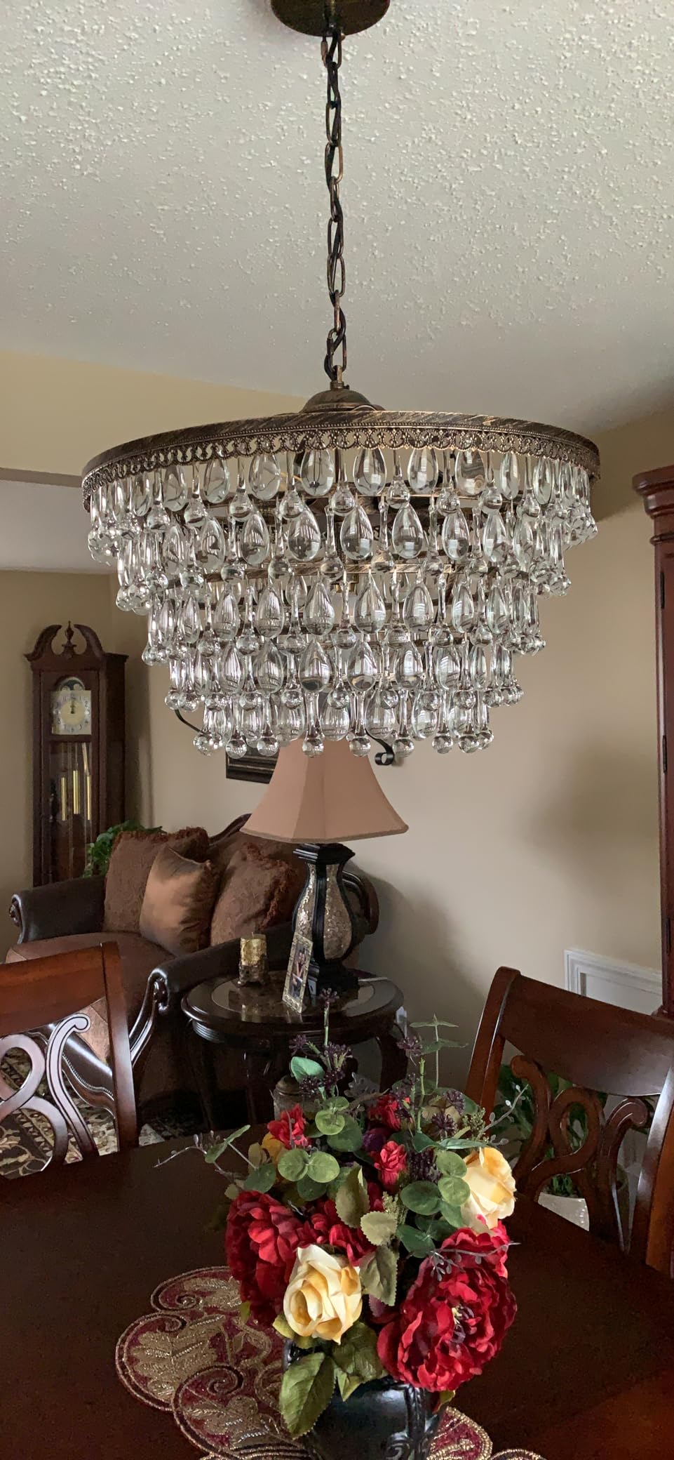 Wellmet Crystal Chandelier, 6-Light 5 Tiers Farmhouse Bronze Ceiling Lighting Fixture, Modern Foyer Dining Room Chandeliers for Bedroom, Hallway, Bar, Kitchen, W20-inch customer photo 2