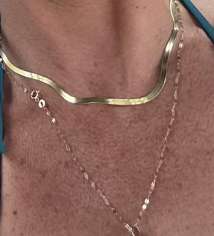 Miabella Italian 925 Sterling Silver, 18K Gold Plated Herringbone Necklace | 3.5mm Flat Snake Chain, Fine Jewelry for Women, Made in Italy customer photo 1