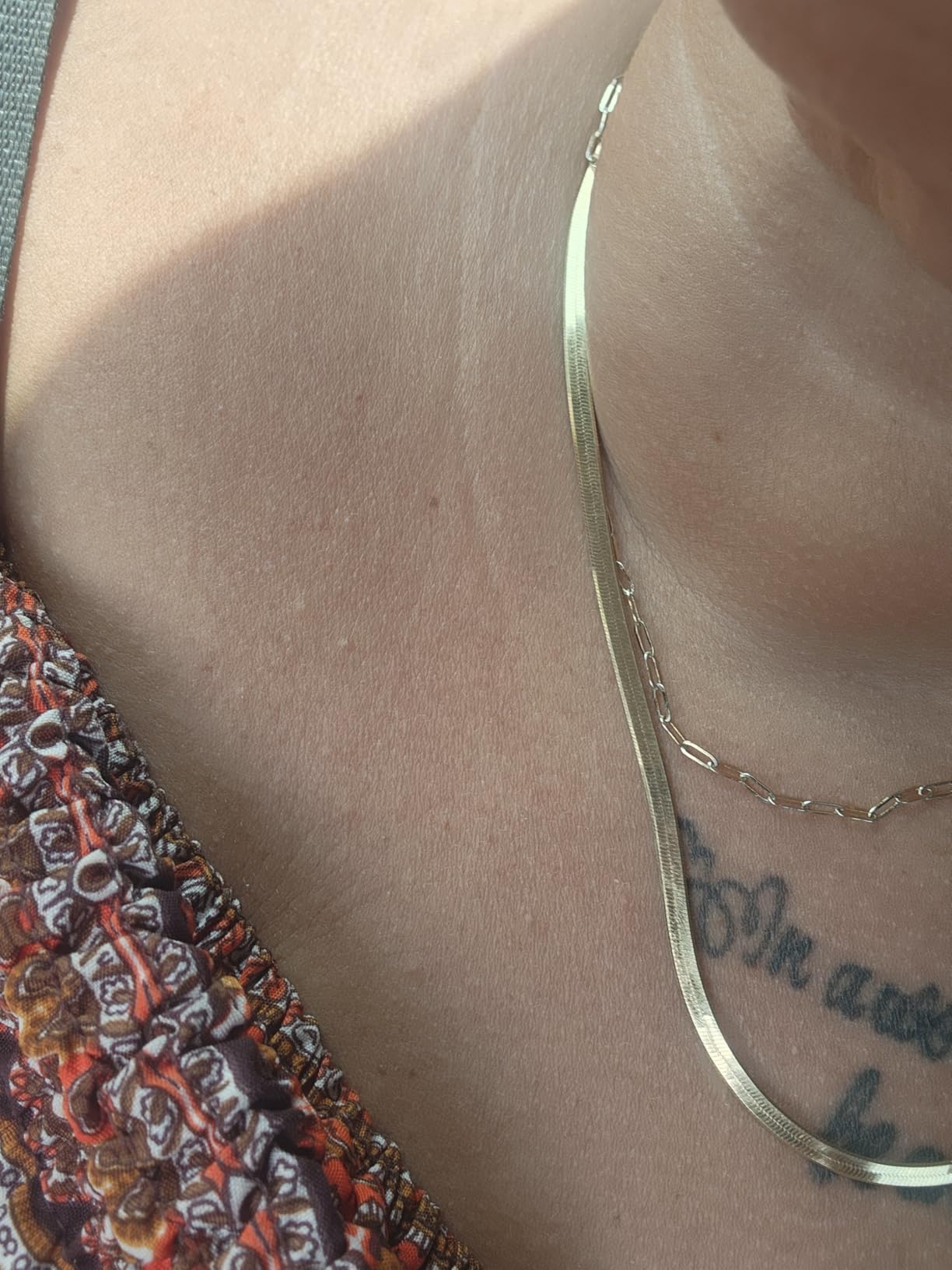 Miabella Italian 925 Sterling Silver, 18K Gold Plated Herringbone Necklace | 3.5mm Flat Snake Chain, Fine Jewelry for Women, Made in Italy customer photo 2