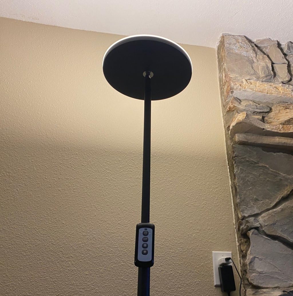 LED Torchiere Floor Lamp with Remote, Stepless Dimmable Standing Lamp | Super bright uplight fills ceilings and dark corners for living rooms, bedrooms, home offices, reading nooks and apartments customer photo 1