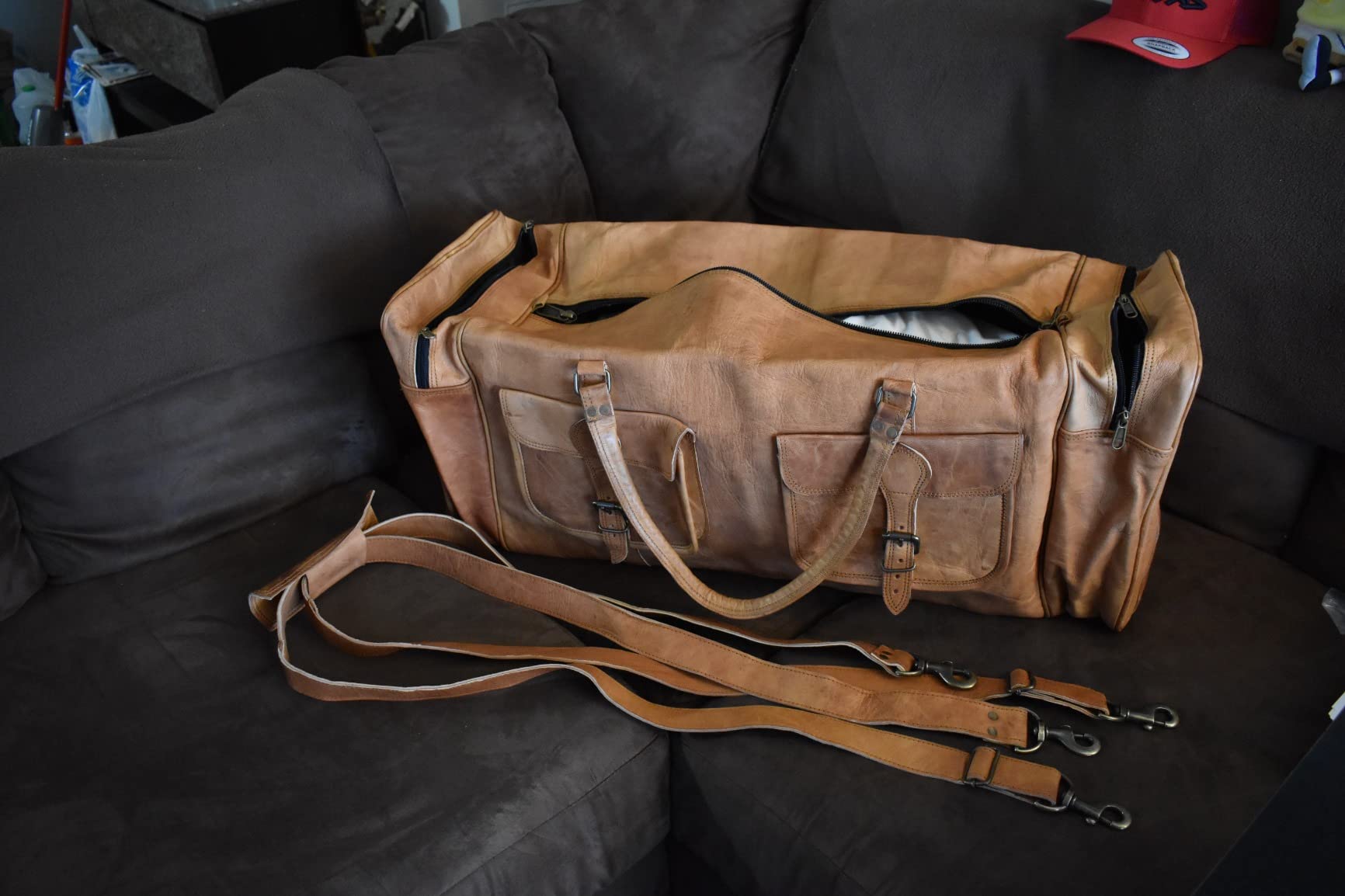 Large 32 inch duffel bags for men holdall leather travel bag overnight gym sports weekend bag customer photo 1