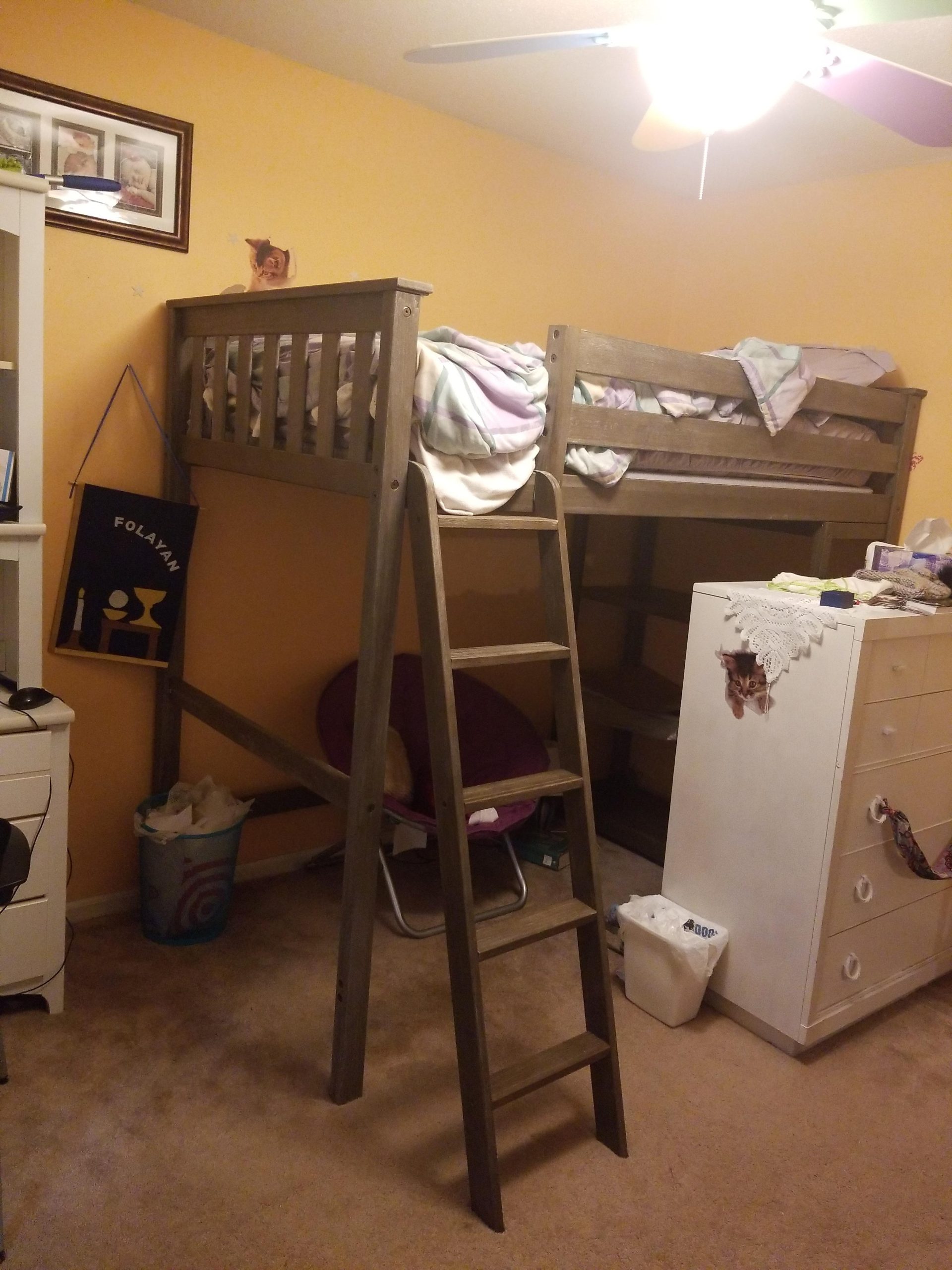 Max & Lily High Loft Bed, Twin Bed Frame For Kids With Bookcase, White customer photo 1