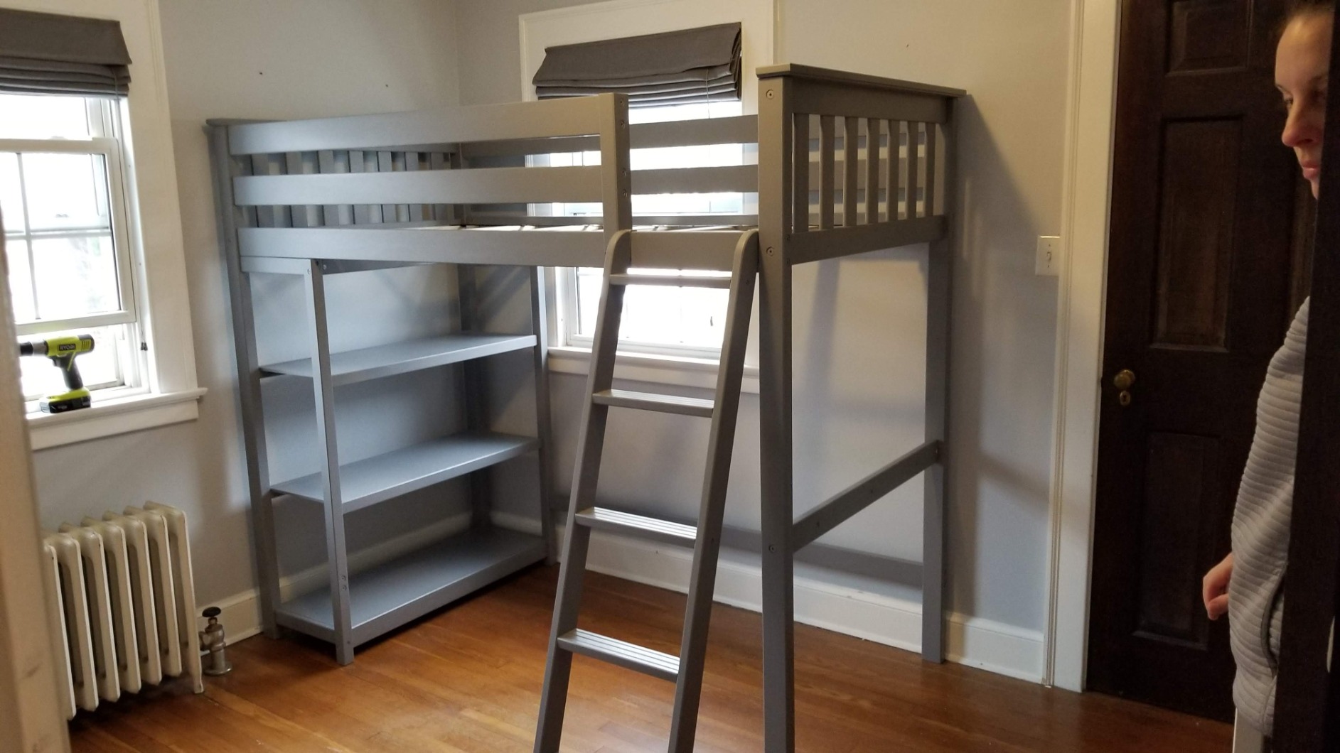Max & Lily High Loft Bed, Twin Bed Frame For Kids With Bookcase, White customer photo 2