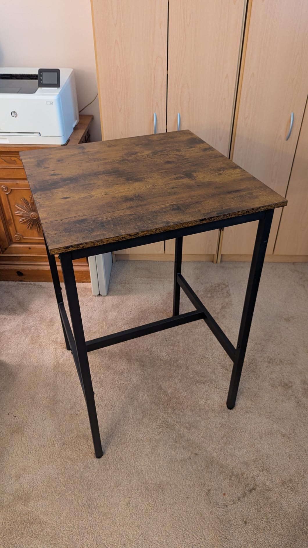 VASAGLE Bar Table, Kitchen Dining Table, High Top Pub Table, Bar Height Cocktail Table for Living Room Party, Sturdy Metal, 15.7 x 39.4 x 35.4 Inches for Narrow Spaces, Rustic Brown and Ink Black customer photo 2