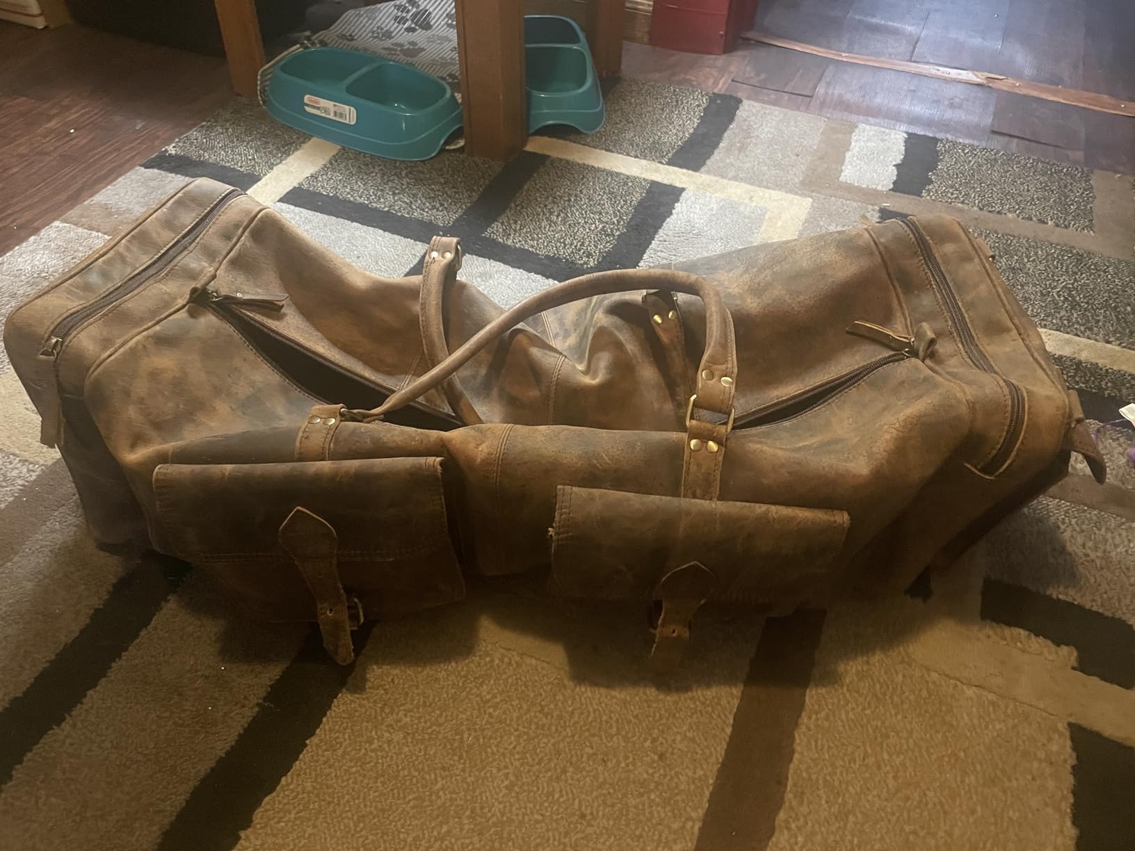 Large duffel bags for men holdall leather travel bag overnight gym sports weekend bag customer photo 2