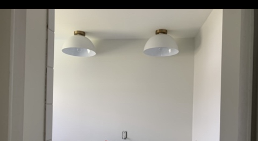 Globe Electric 61020 1-Light Semi-Flush Mount, Bulb Included, Matte White, Gold Finish Accent Canopy, Bedroom Lighting Fixtures Ceiling, Dining Room Fixture, Lighting for Hallway or Dining Room customer photo 1