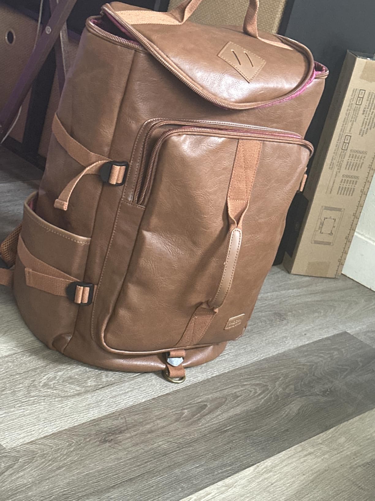 Baosha Stylish Vegan Leather Men Weekender Travel Duffel Tote Bag Backpack Travel Hiking Rucksack Overnight Bag 3-Ways Convertible HB-26 (Brown) customer photo 2