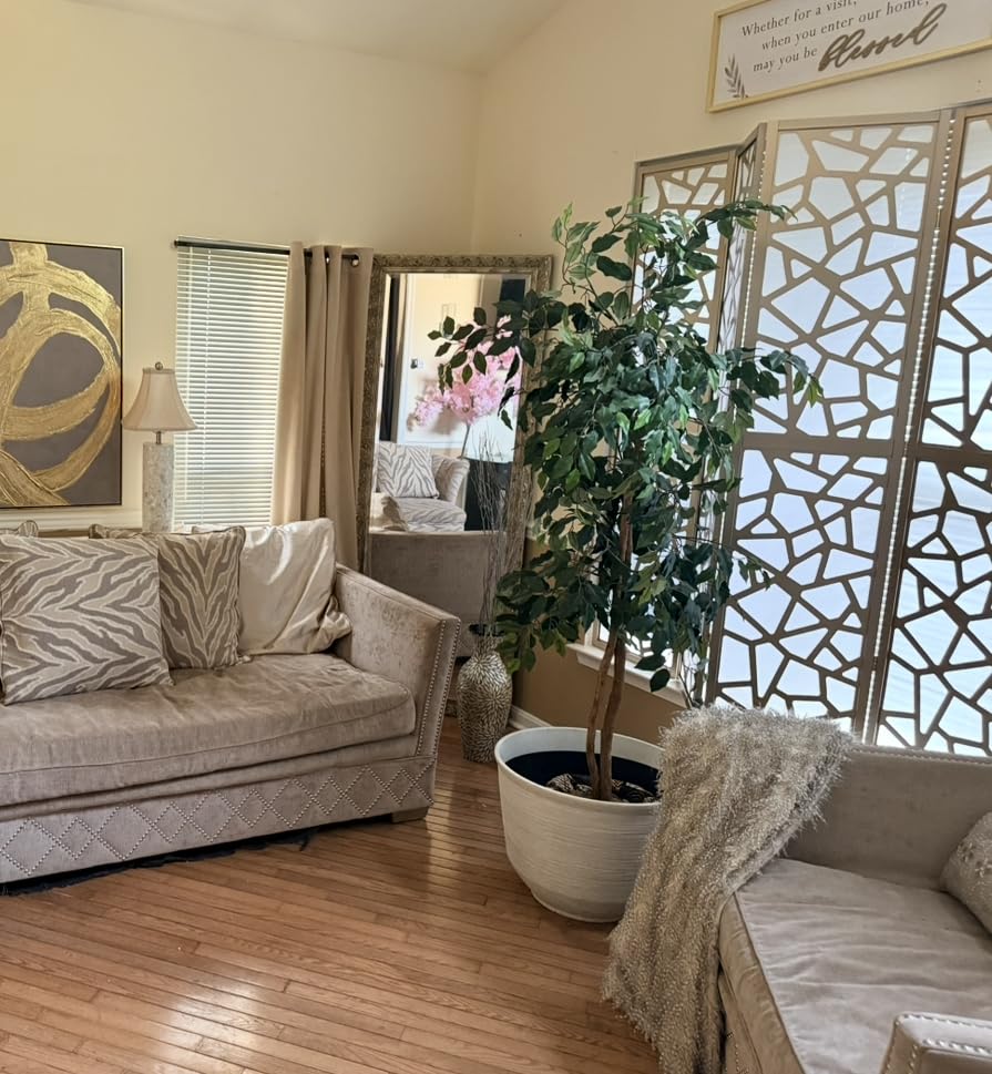 Roundhill Furniture Giyano 4 Panel Screen Room Divider, White Screen with Sliver Frame customer photo 2
