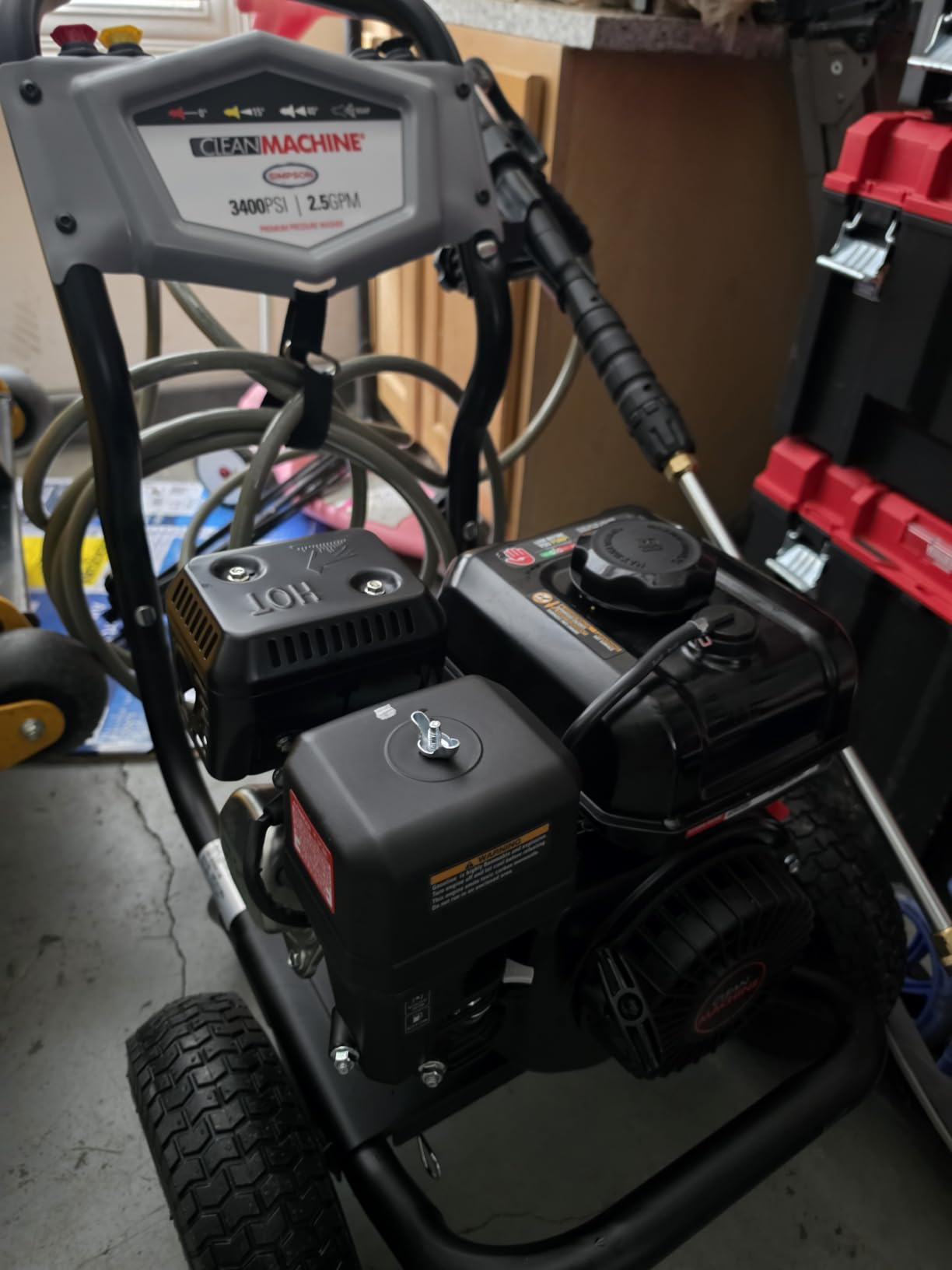 Simpson Clean Machine 3400 PSI Gas Pressure Washer, 2.5 GPM, CRX engine | Gas Power Washer For Homeowners. AAA Axial Cam Pump, 25' Hose, 5 Nozzles, Low-profile Frame. 49-State Compliant. CM61083 customer photo 1