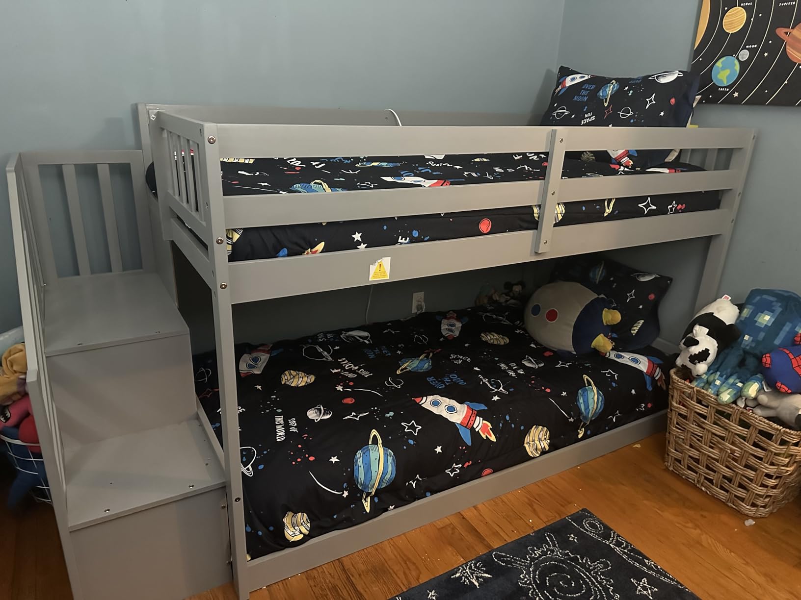 P PURLOVE Twin Over Twin Convertible Bunk Bed with Stairs, Wood Twin Size Bunk Beds with Storage for Kids Teens, Gray customer photo 1