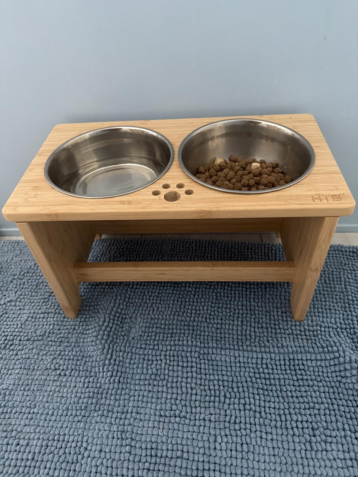 HTB Elevated Dog Bowls, Raised Dog Bowl Stand with 2 Stainless Steel Bowls, 10