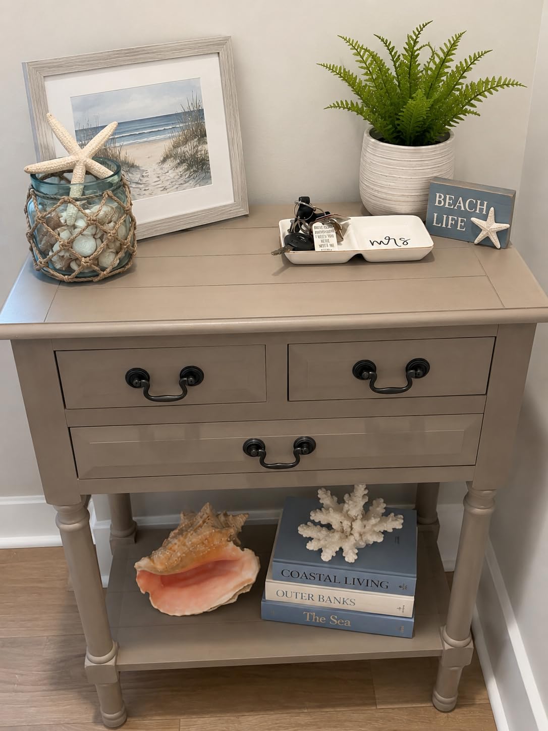 SAFAVIEH Furniture - Primrose 3-Drawer Console Table - Distressed White - Solid Wood - Farmhouse Classic Design - Ideal for Entryway, Living Room, Hallway, 23.5