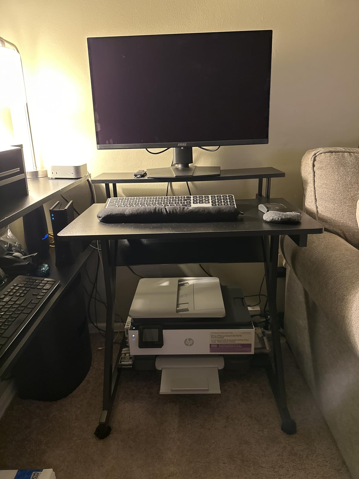 Dripex Computer Desk for Small Spaces, 27.5 inch Small Computer Desk, 3 Tier Compact Desk with Monitor Shelf and Bottom Storage Shelves, Space Saving Desk, Black customer photo 2