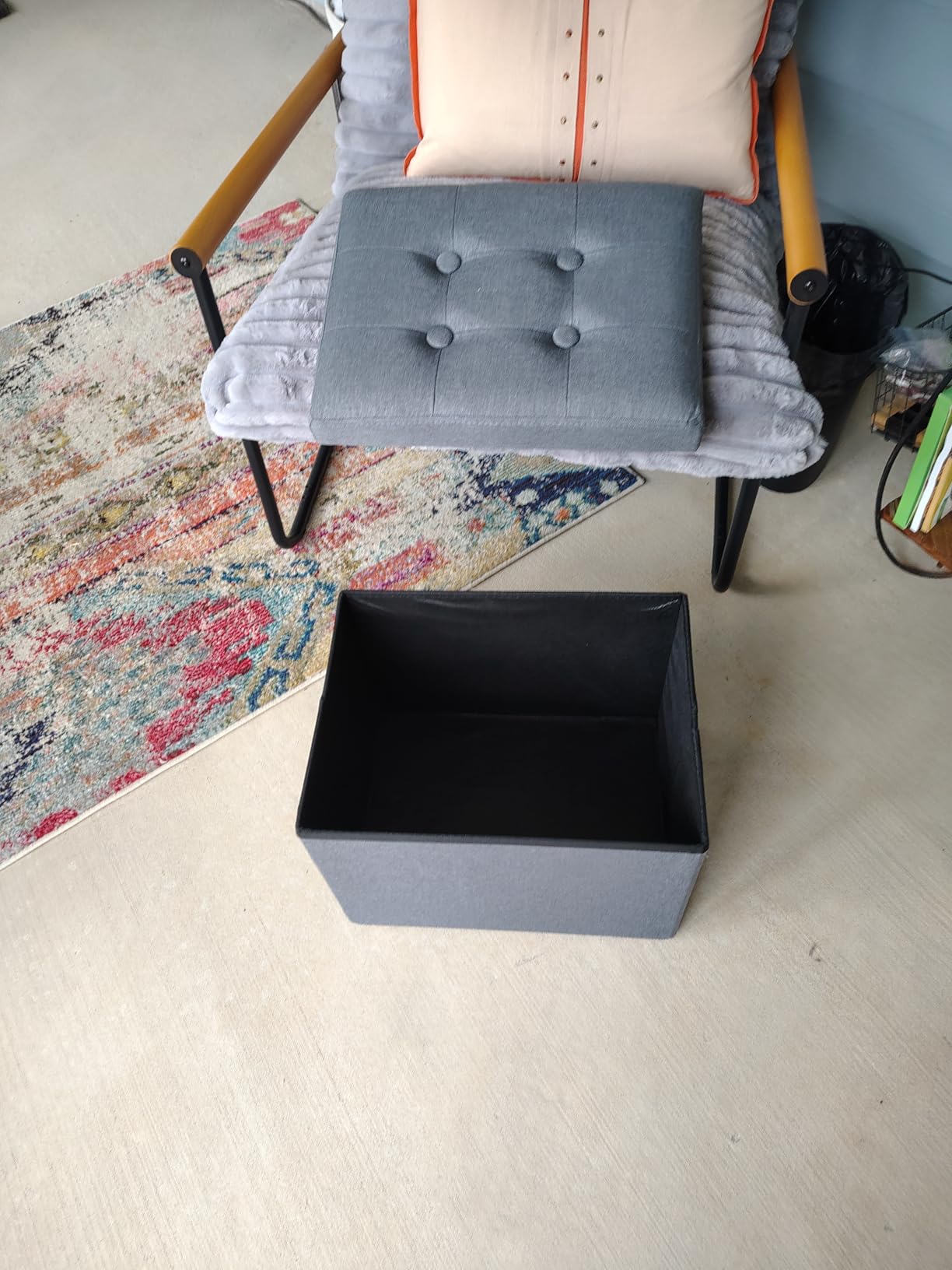 ALASDO Storage Ottoman Footrest Stool Small Ottoman with Storage Foldable Ottomans Foot Rest Footstool Bench for Living Room 17x13x13inches Grey customer photo 2