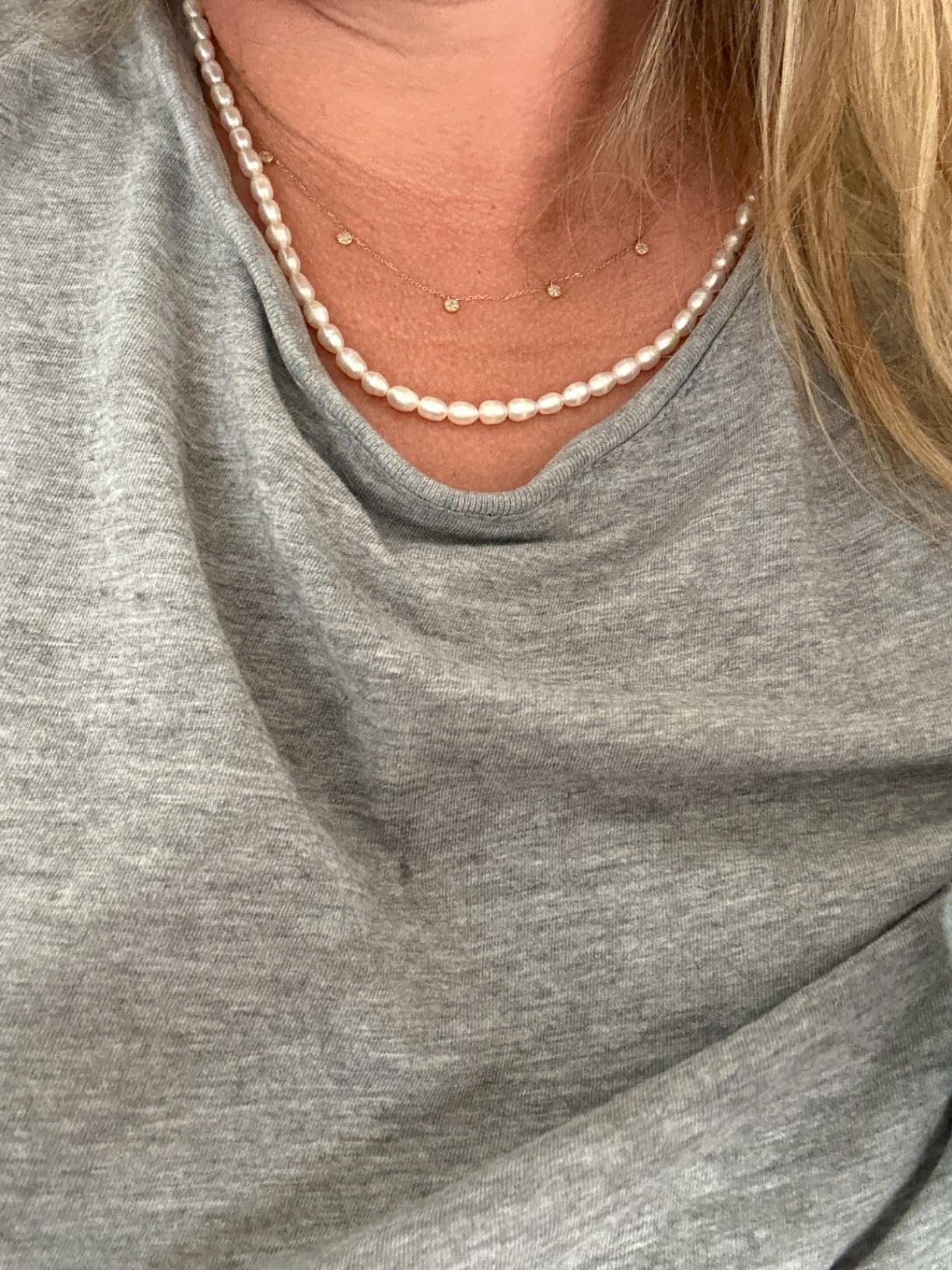 PAVOI 14K-18K Gold Plated Dainty Pearl Necklaces for Women - Station Beaded Choker Paperclip Chain Gold Pearl Necklace Bridal Jewelry customer photo 2