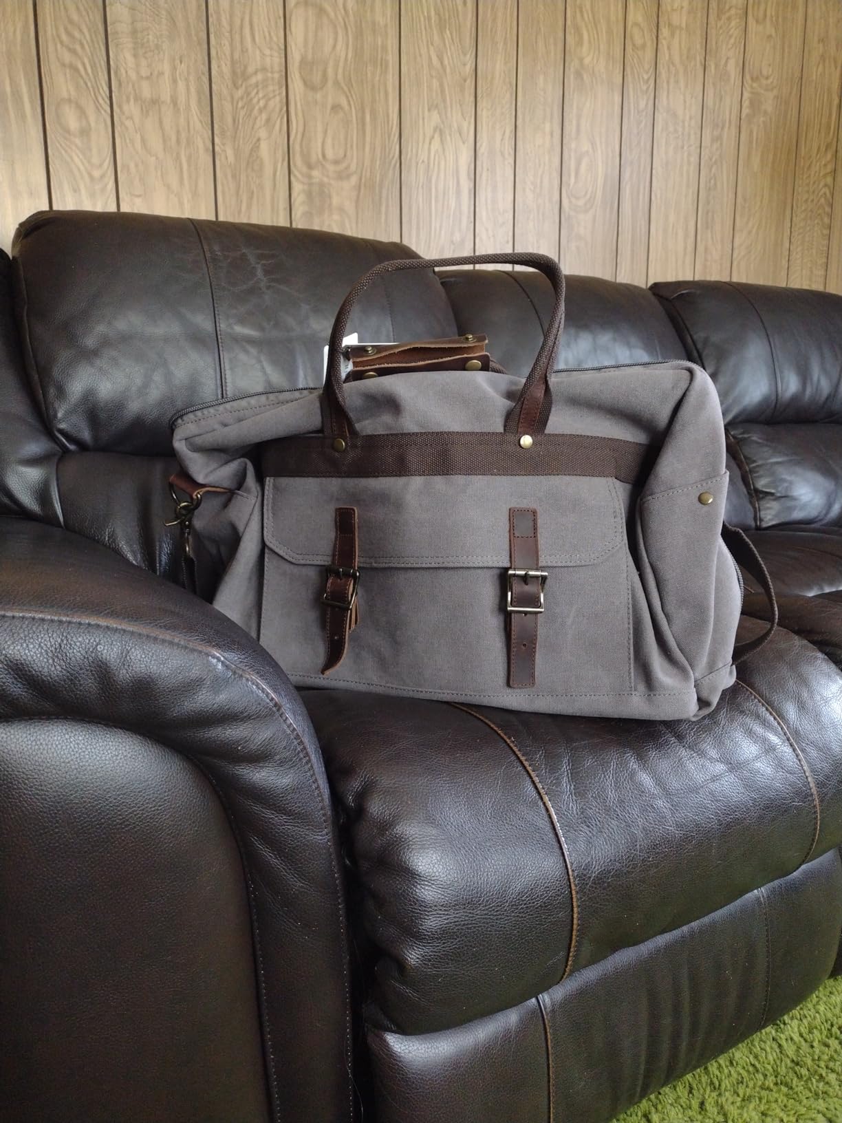 Duffle Bag for Men Waterproof Genuine Leather Canvas Travel Duffel Bags for Women Overnight Weekender Bag for Traveling customer photo 1
