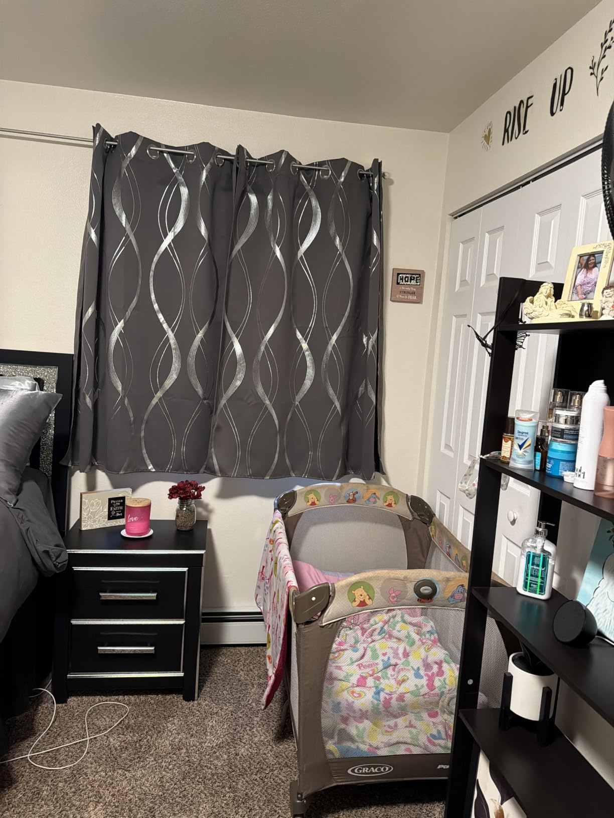 NICETOWN Grey Blackout Striped Pattern Curtains for Living Room 84 inch Long 2 Panels Set, Noise Reducing Thermal Insulated Wave Line Foil Print Bedroom Drapes for Patio Sliding Glass Door (52 x 84) customer photo 2