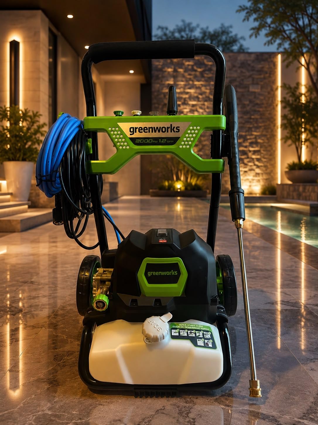 Greenworks 2000 PSI (1.2 GPM) Electric Pressure Washer (25°, 40°, Soap, and Turbo Nozzle) For Use On Decks, Fences, Concrete Patios, Sidewalks & More. Medium-Duty customer photo 1