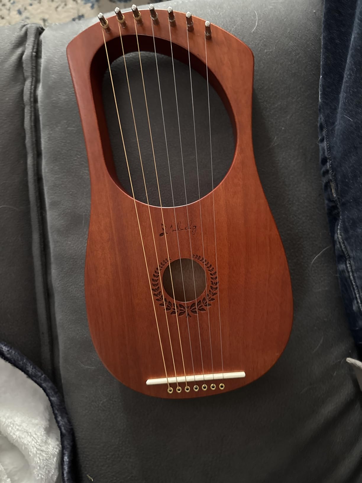Mulucky 7 String Mahogany Lyre Harp MLH701, Metal Strings Bone Saddle Kit customer photo 2