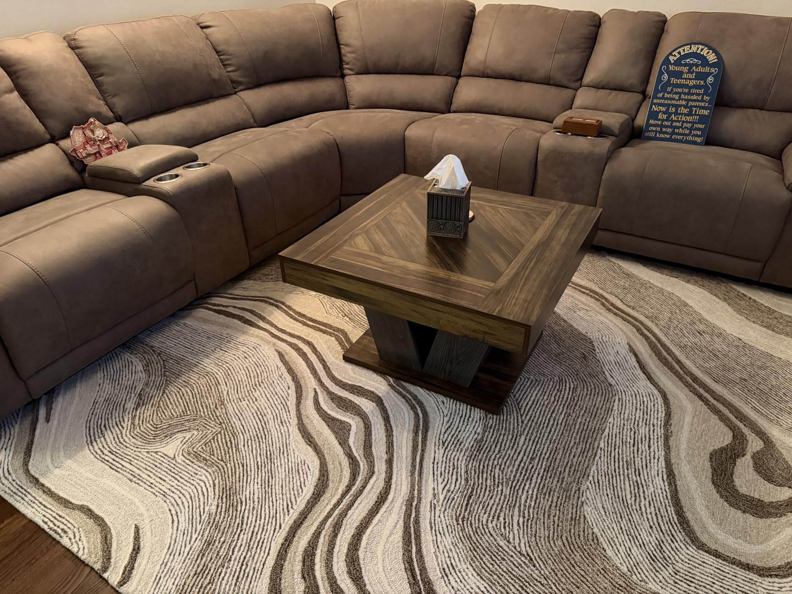 SAFAVIEH Fifth Avenue Collection Area Rug - 6' Square, Beige & Ivory, Handmade Mid-Century Modern Abstract New Zealand Wool, Ideal for High Traffic Areas in Living Room, Bedroom (FTV121B) customer photo 2
