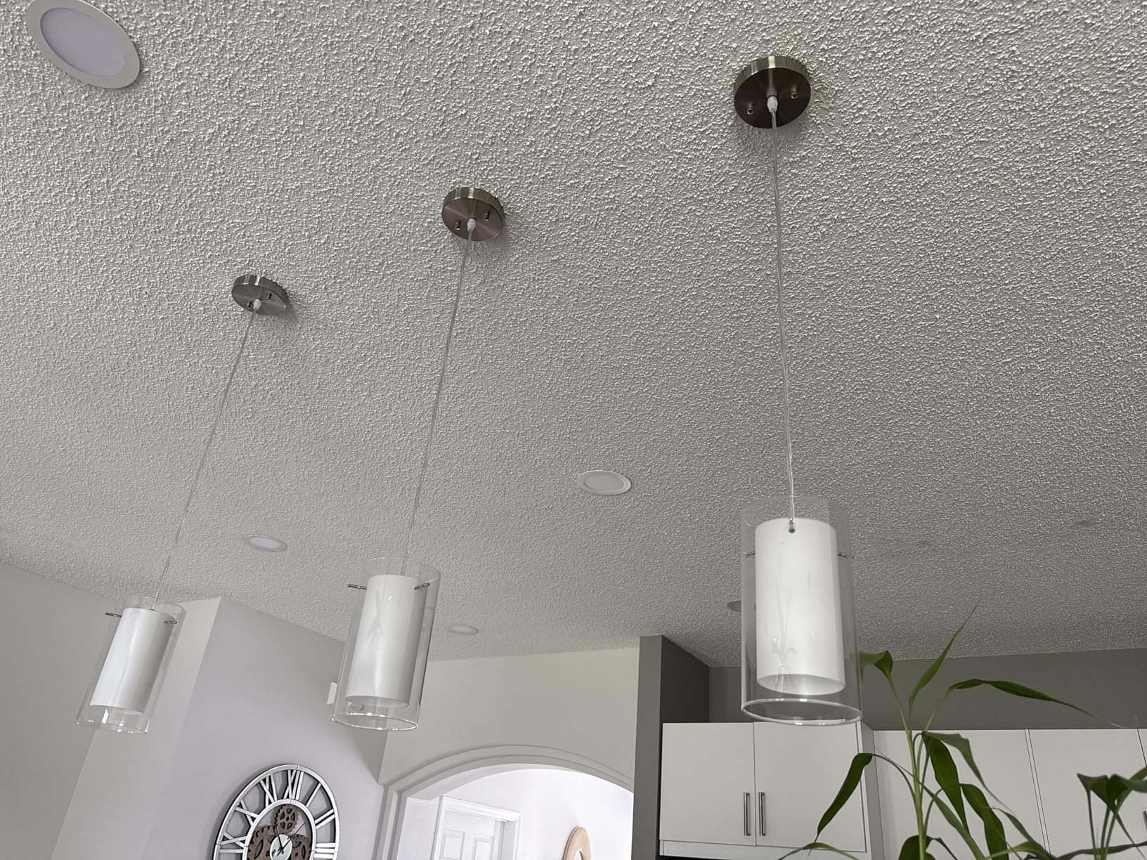 AKEZON Modern Glass Pendant Light 2 Pack, Adjustable Hanging Kitchen Island Lights Pendant Lighting Fixture Dining Room Bathroom Hallway Bar, Brushed Nickel Finish customer photo 1