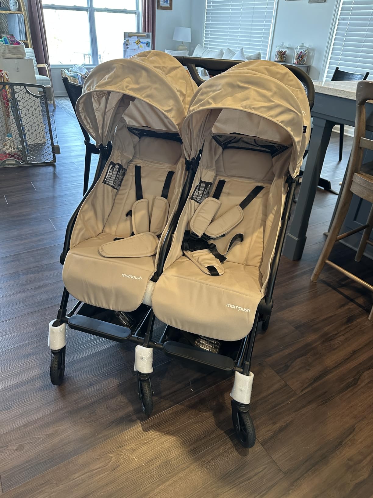 Mompush Lithe Double Stroller, Lightweight Side by Side, Infant & Toddler | 25 lbs design, 30-inch width fits doorways, one-step fold, independent recline, UPF50+ canopy, all-wheel suspension customer photo 1