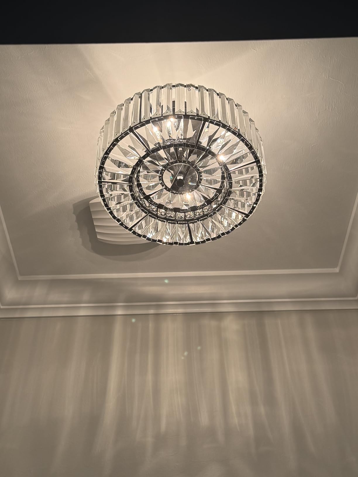 Piepooye 4 Lights Modern Crystal Chandelier Black Round Semi Flush Mount Ceiling Light Fixture Farmhouse Chandelier for Dinning Room Living Room Bedroom Hallway Entryway Kitchen customer photo 2