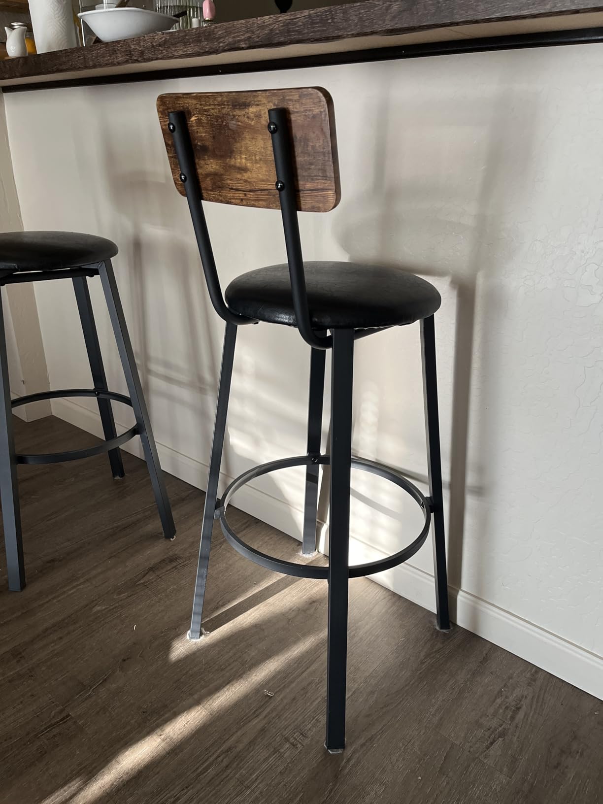 VASAGLE Set of 2 Bar Stools, 29.1 Inches Tall Barstools with Back, Counter Bar Chairs for Kitchen Island, Steel Frame, Industrial Style, Rustic Brown and Ink Black customer photo 2