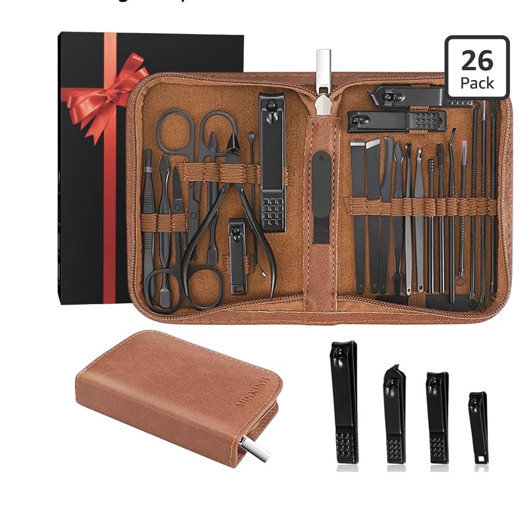 MINKINH Manicure Set Professional Nail Clipper Kit-26 Pieces Stainless Steel Manicure Kit,Nail Care Tools with Luxurious Travel Case (Brown) customer photo 1