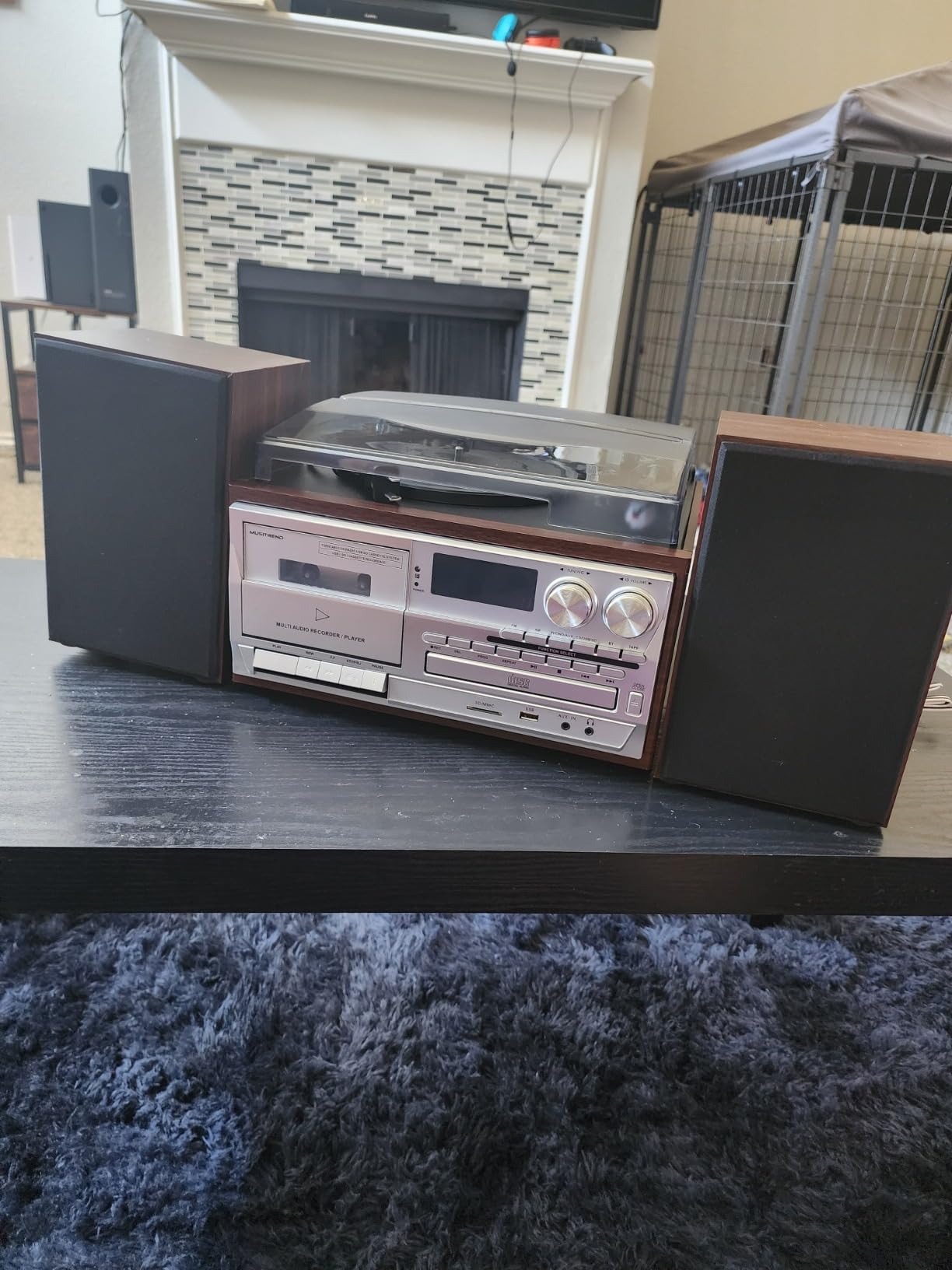 MUSITREND 10 in 1 Record Player with External Speakers, 3 Speed Bluetooth Turntable Vinyl Player with CD/Cassette Play, AM/FM Radio, USB/SD Playback, Aux-in/RCA Line Out customer photo 1