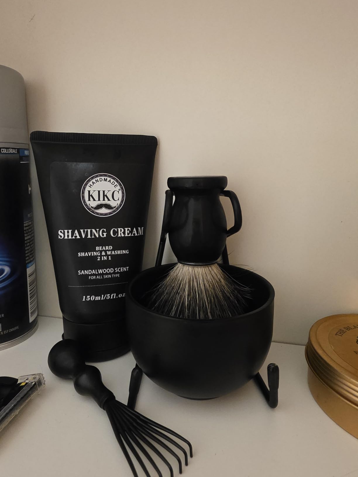KIKC 5 in 1 Shaving Kit for Wet Shave, Set Includes Hand Crafted Pure Badger Shave Brush, Stainless Steel Lathering Soap Bowl, Shave Brush Stand, Shaving Cream customer photo 1