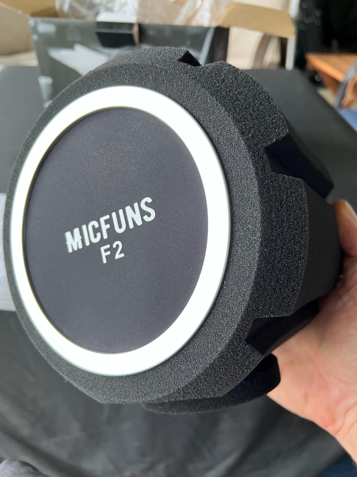 F2 Professional Microphone Windscreens Pop Filter, Acoustic Filter for 45mm-60mm Recording Studios Microphones, Sound-Absorbing Foam That Reduces Noise and Reflections (Black) customer photo 1